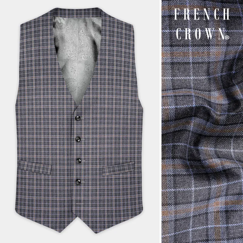 Smokey Gray Plaid Wool Blend Waistcoat sold by French Crown