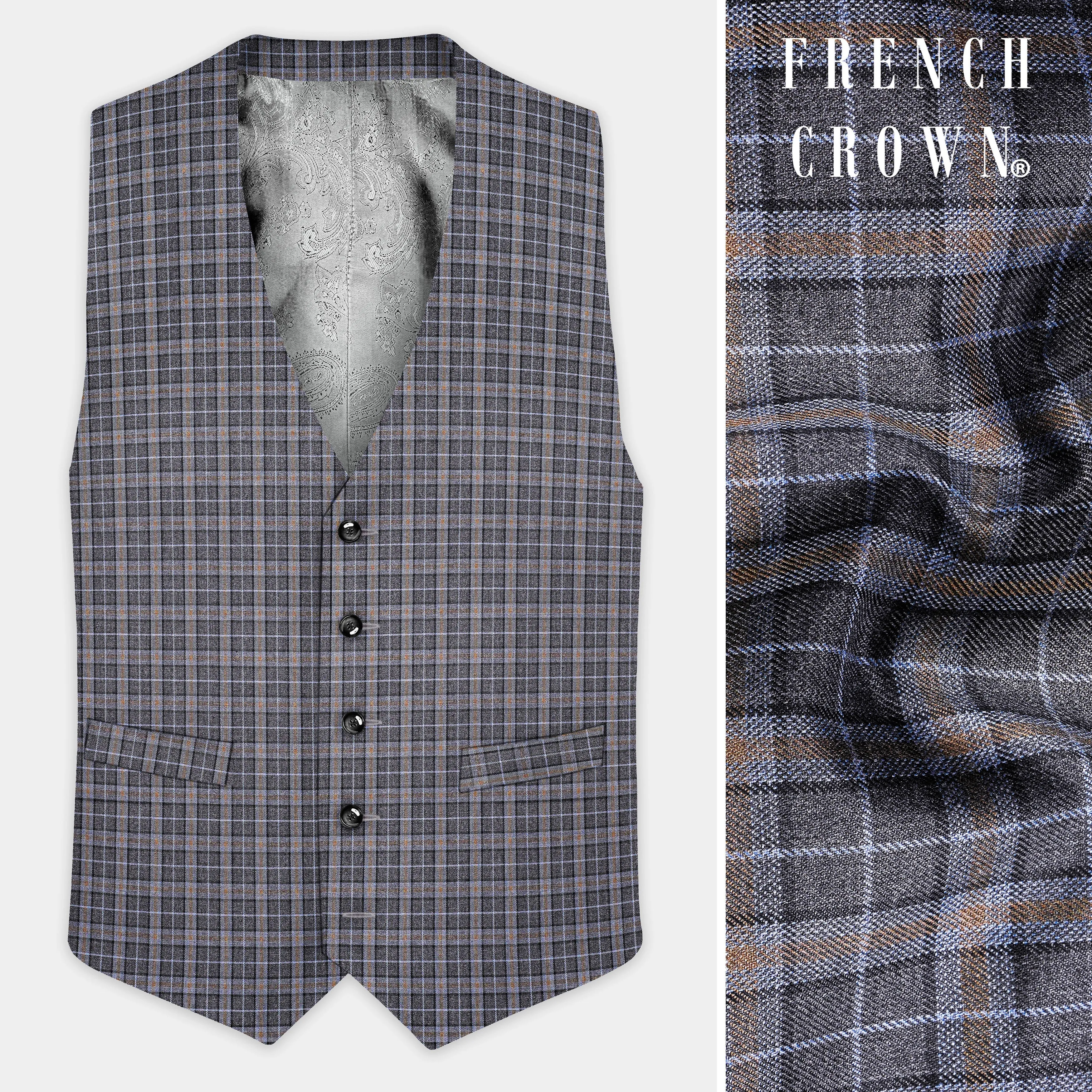 Smokey Gray Plaid Wool Blend Waistcoat sold by French Crown