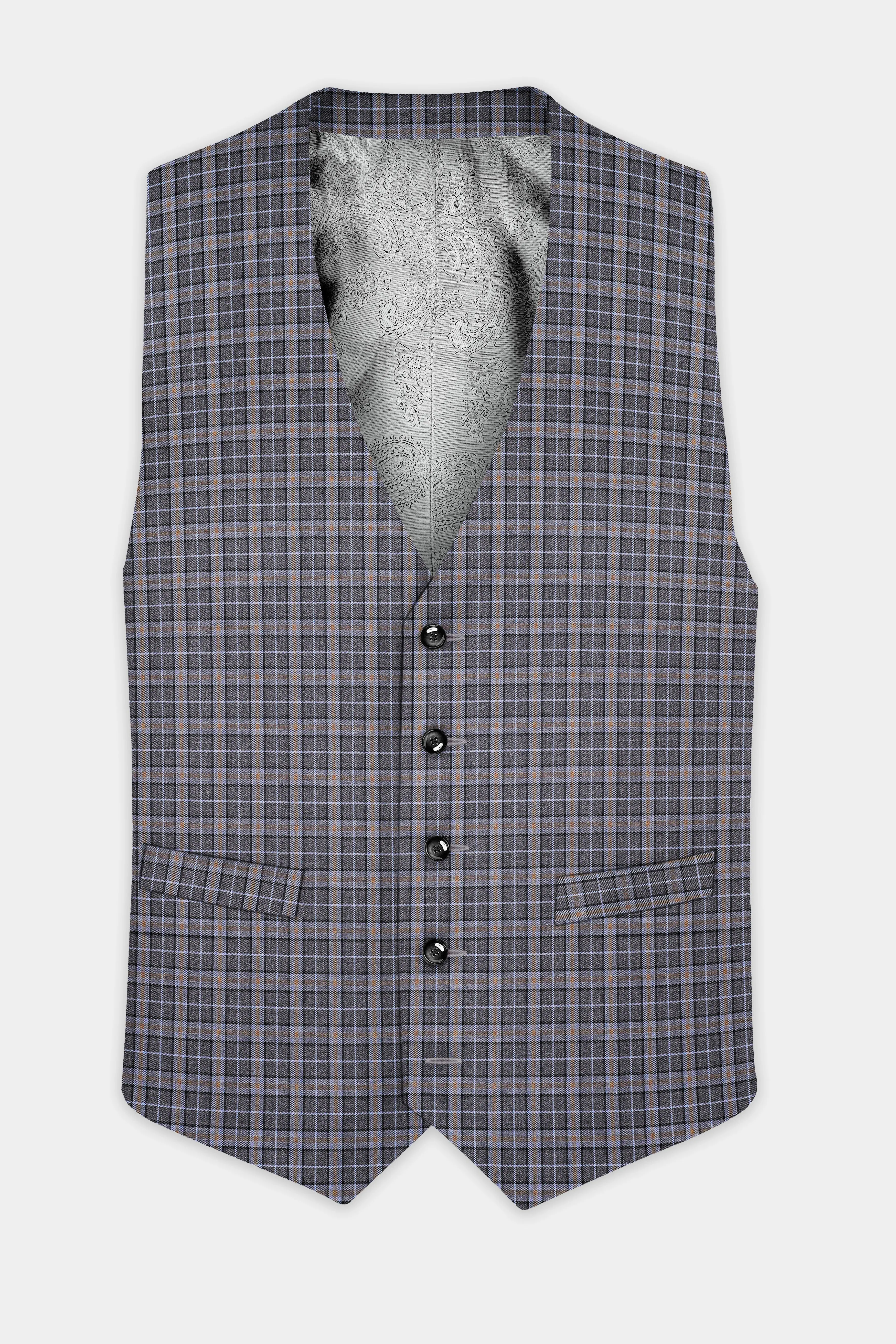 Smokey Gray Plaid Wool Blend Waistcoat sold by French Crown product image thumbnail 2