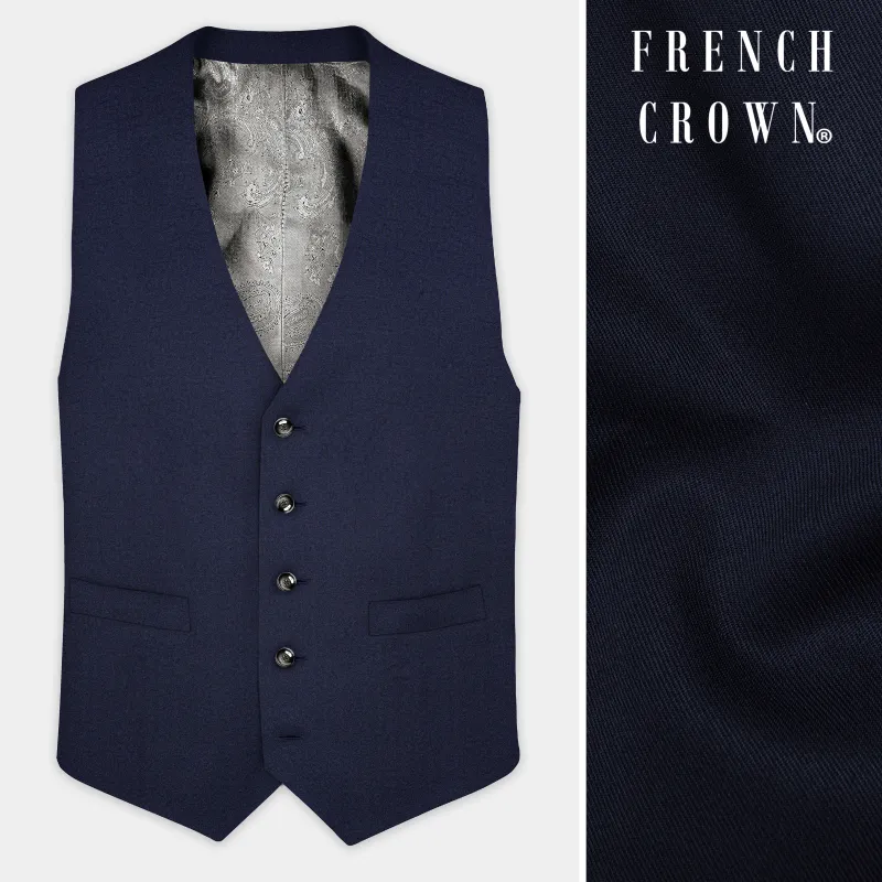 Thunder Blue Solid Wool Blend Waistcoat sold by French Crown