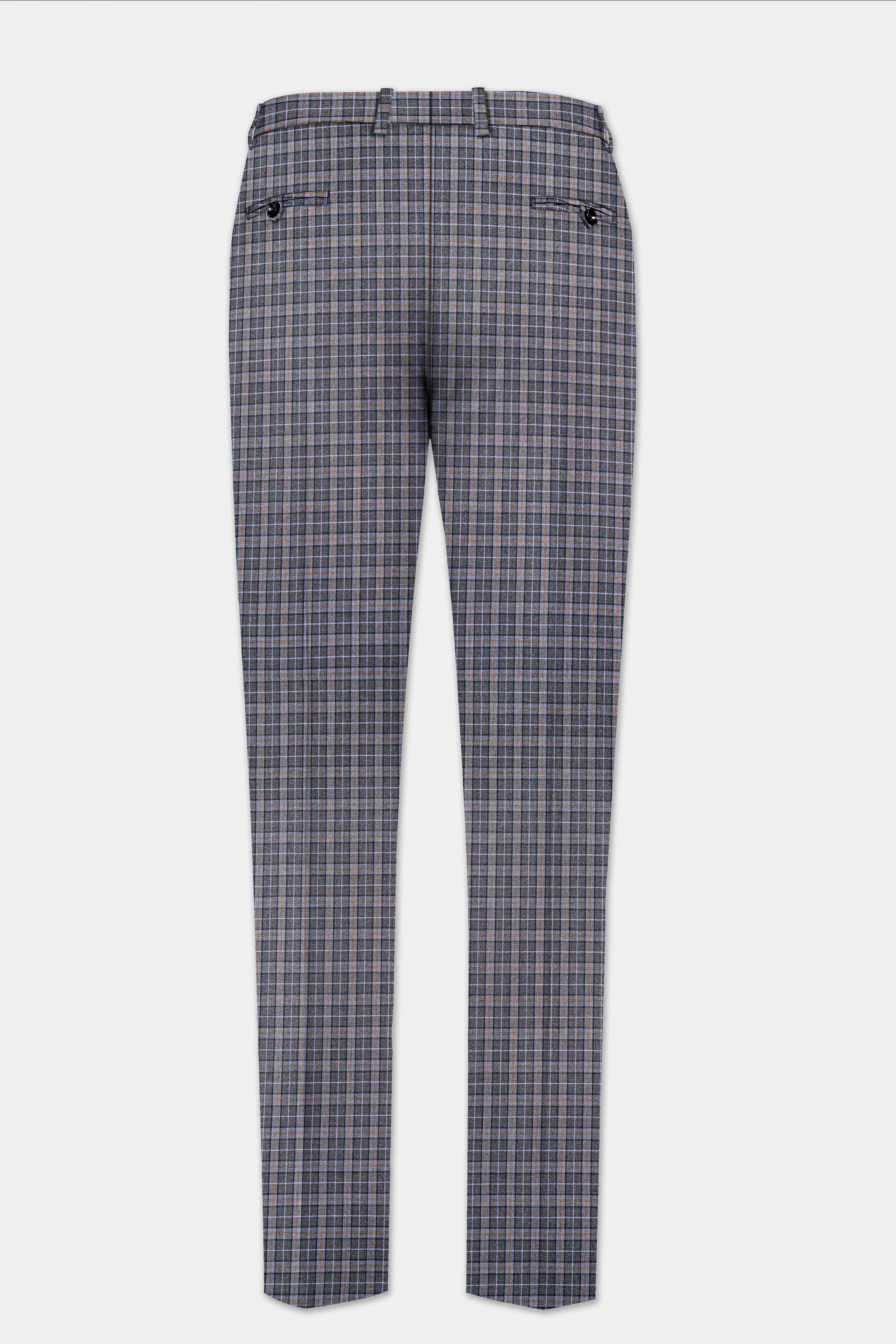 Smokey Gray Plaid Wool Blend Stretchable Waistband Pant sold by French Crown product image thumbnail 5