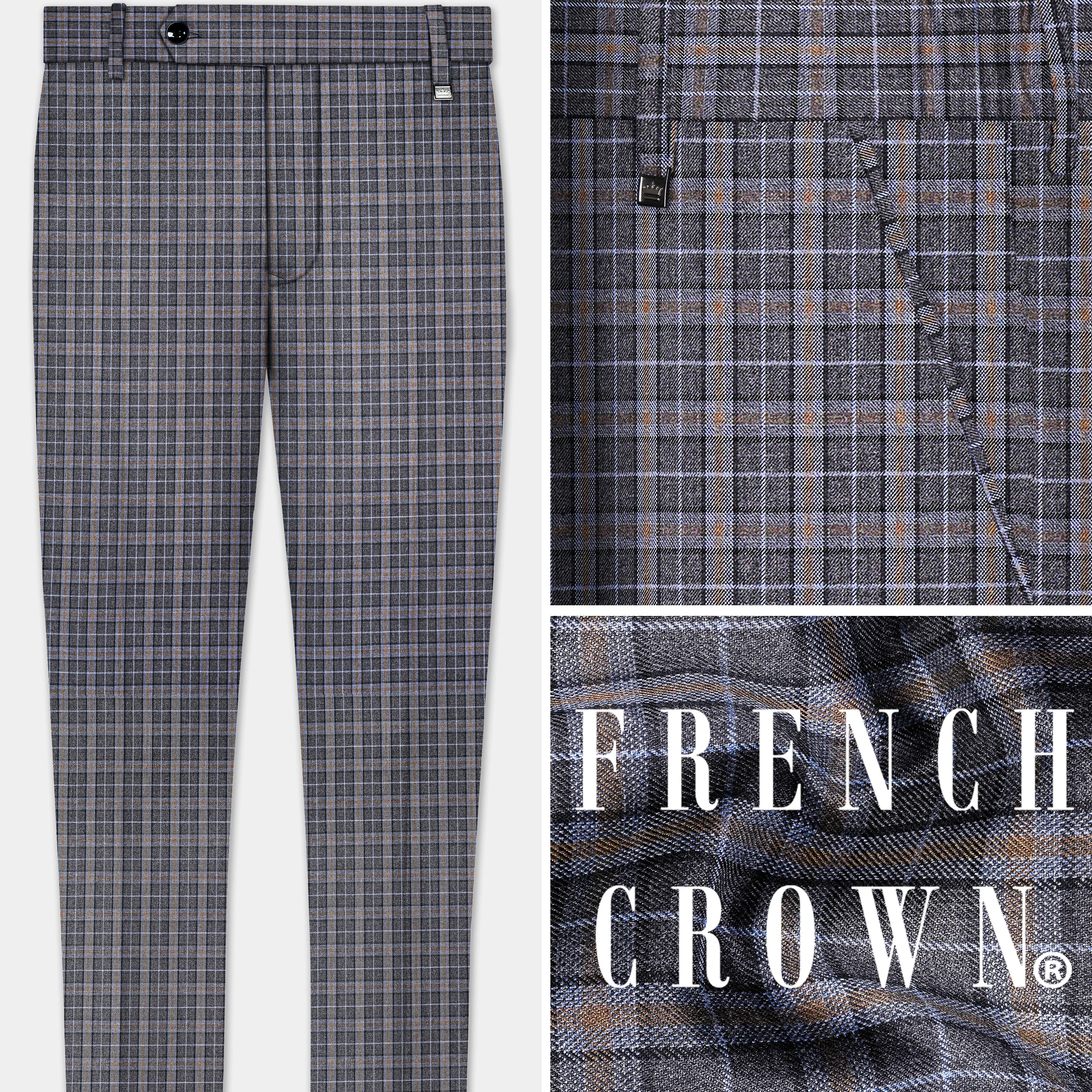 Smokey Gray Plaid Wool Blend Stretchable Waistband Pant sold by French Crown