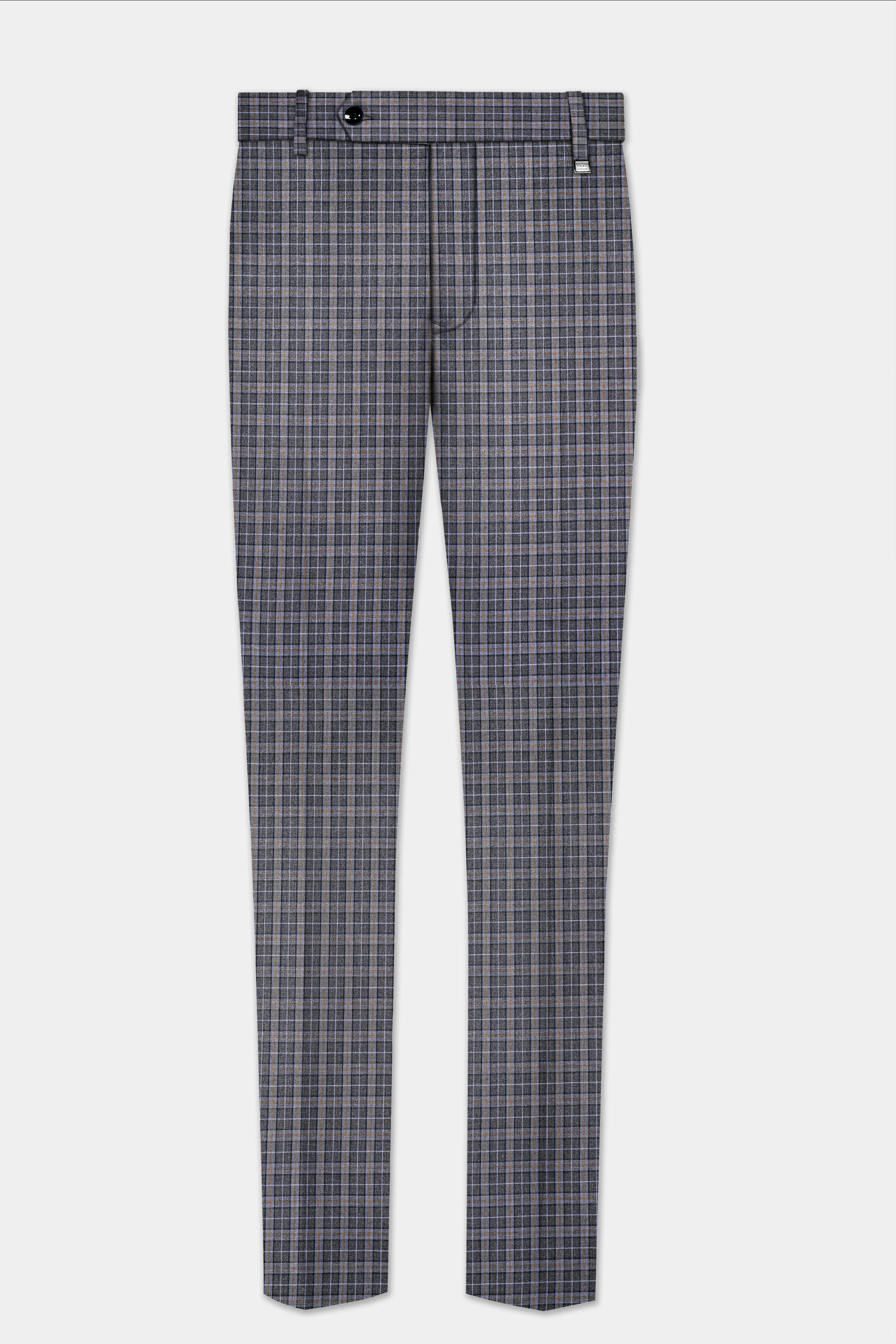 Smokey Gray Plaid Wool Blend Stretchable Waistband Pant sold by French Crown product image thumbnail 2