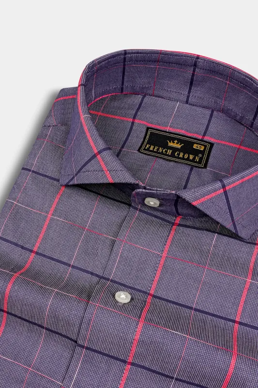 Oslo Gray Windowpane Dobby Textured Premium Giza Cotton Shirt sold by French Crown