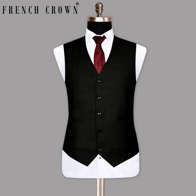 Coffee Tonal Windowpane Wool Waistcoat sold by French Crown