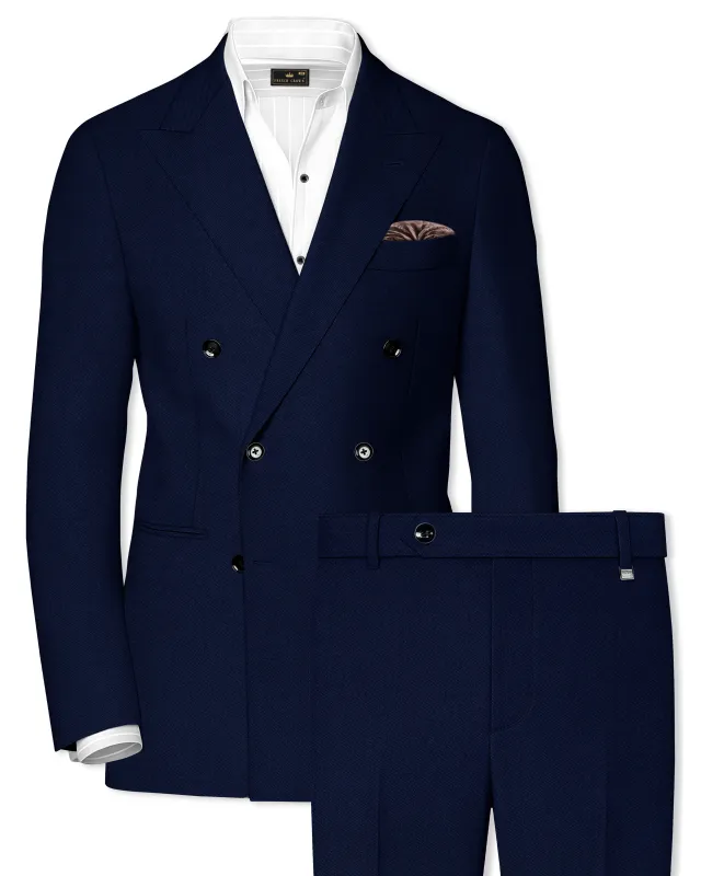 Mirage Blue Wool Rich Double Breasted Suit made by French Crown