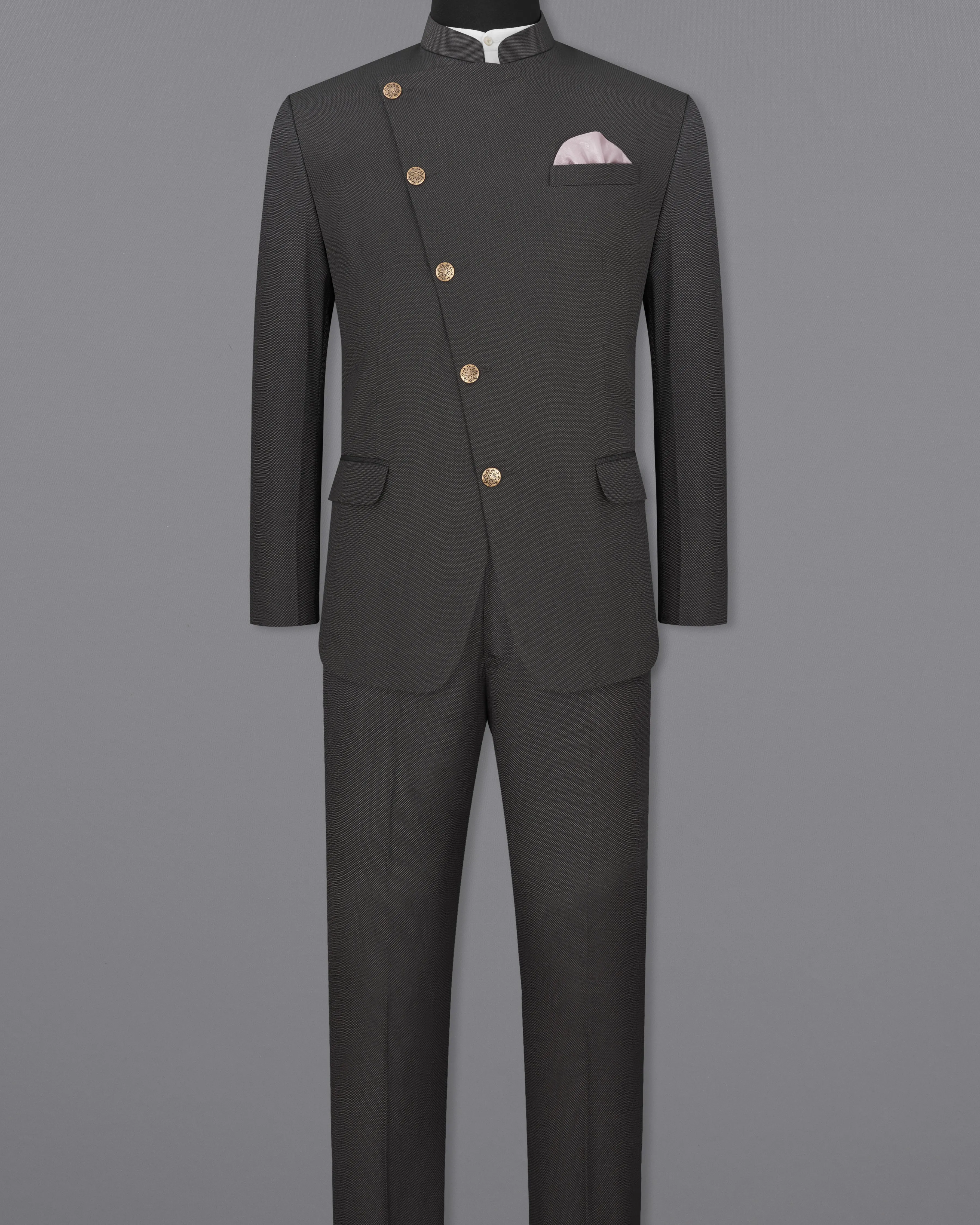 Fuscous Gray Cross Placket Bandhgala Suit sold by French Crown product image thumbnail 4