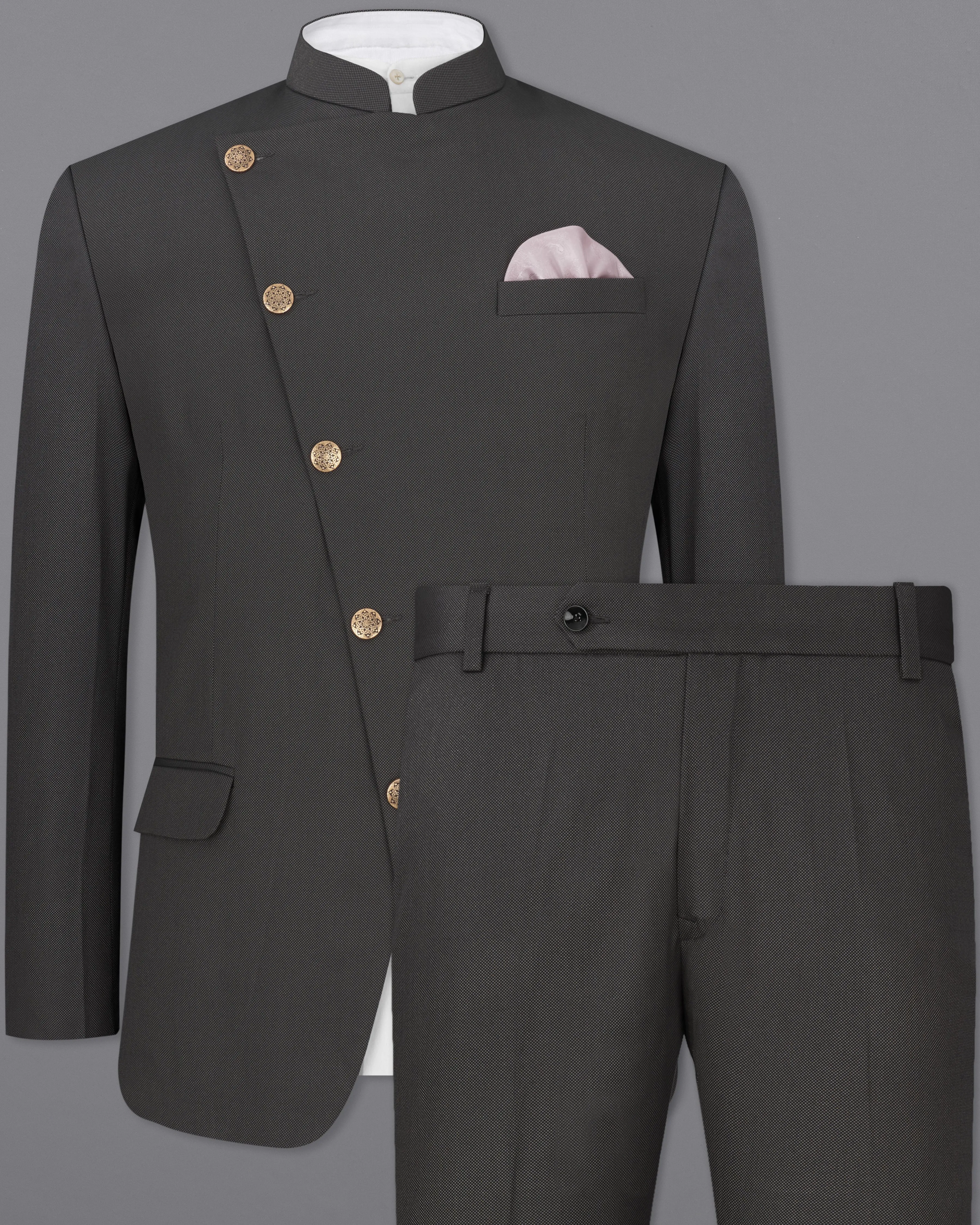 Fuscous Gray Cross Placket Bandhgala Suit sold by French Crown product image thumbnail 2