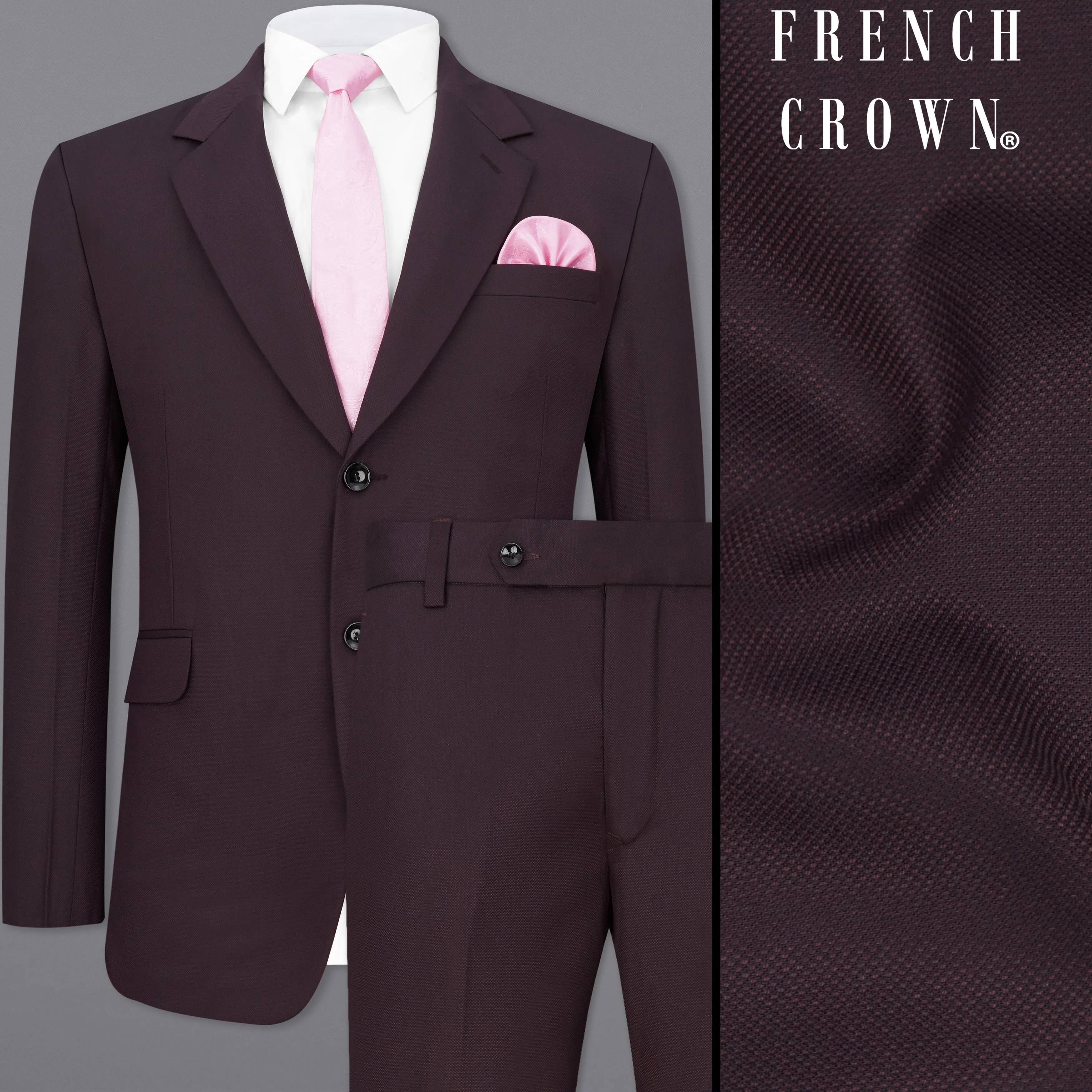 Aubergine Maroon Single Breasted Suit sold by French Crown