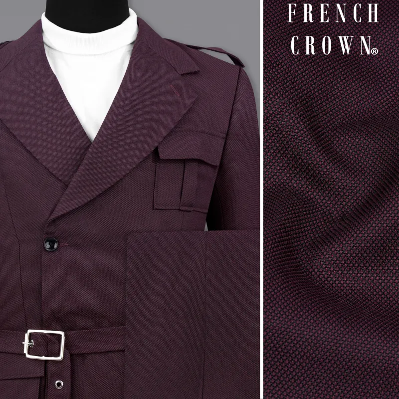 Eclipse Maroon Double Breasted Designer Suit with Belt Closure sold by French Crown