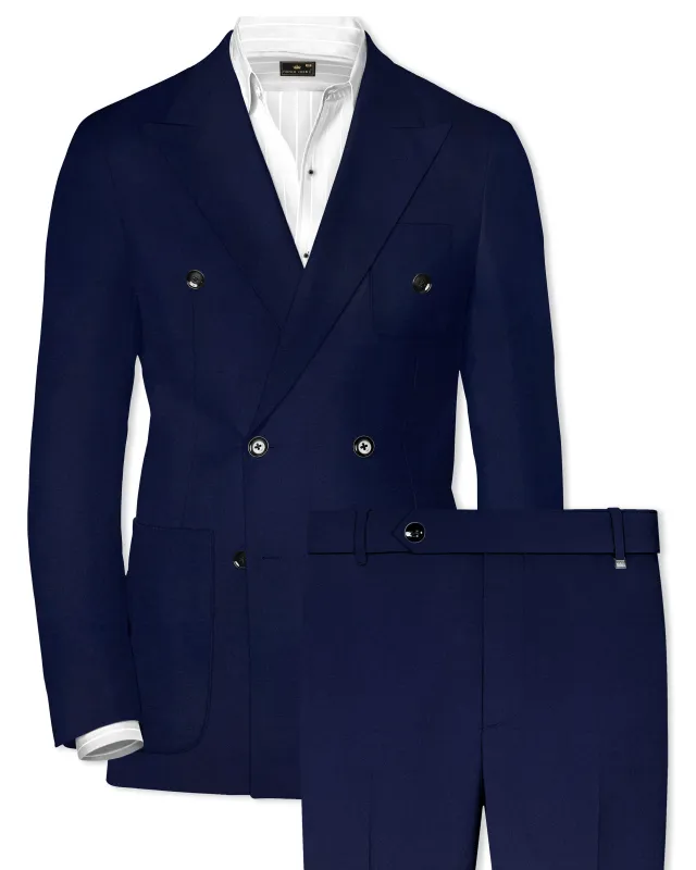 Baltic Blue Wool Rich Double Breasted Sports Suit sold by French Crown