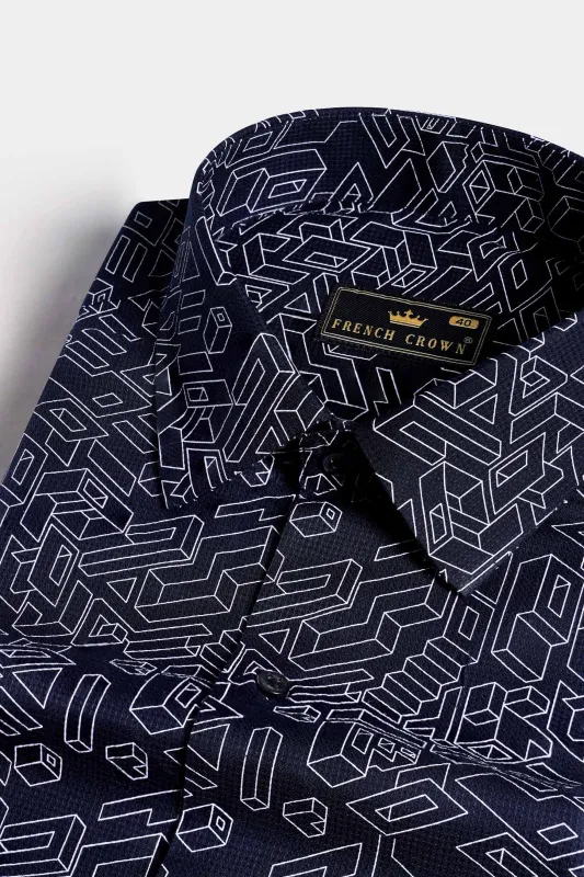 Astros Blue and Bright White Dobby Textured Premium Giza Cotton Shirt sold by French Crown