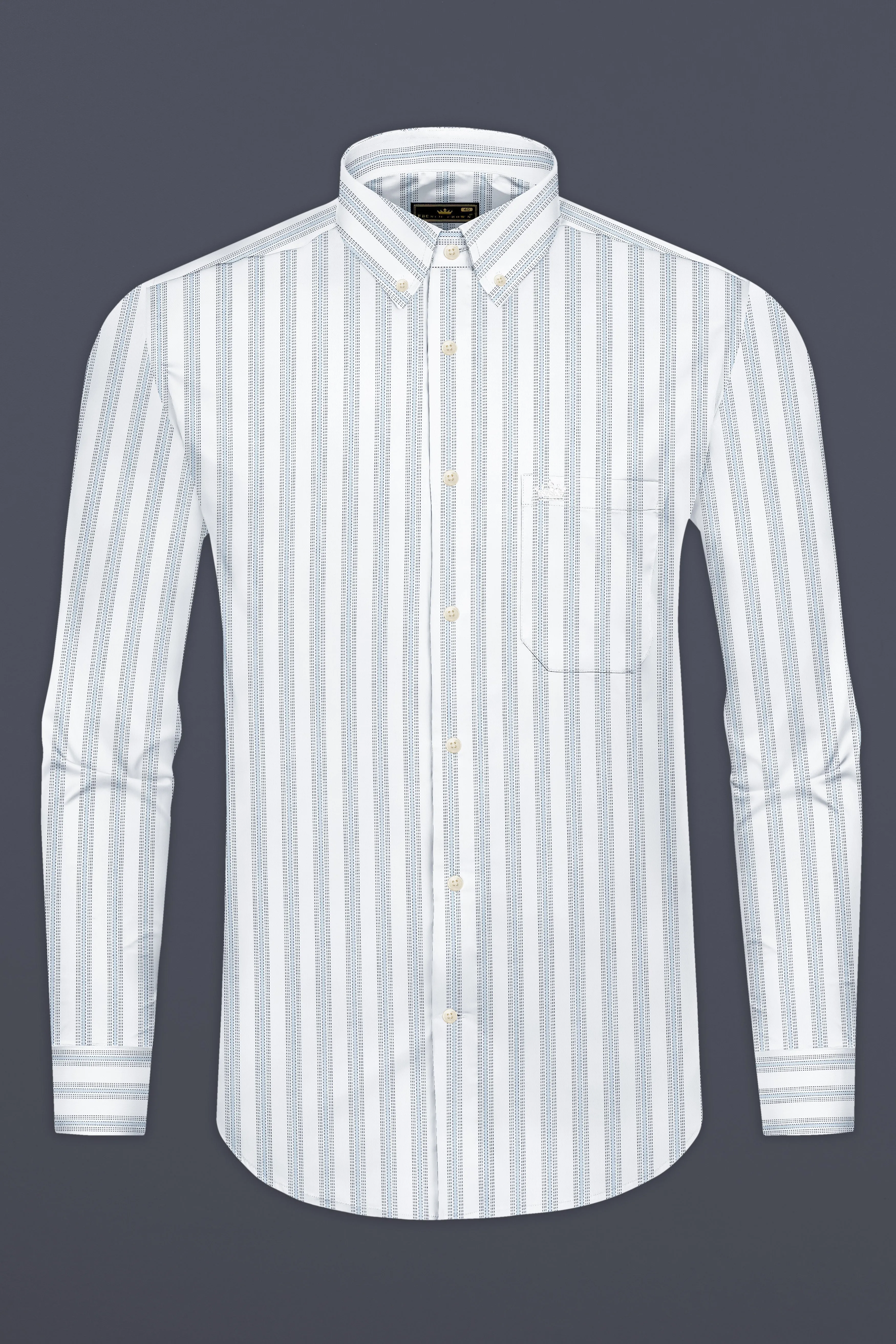 Bright White Multicolour Striped Dobby Textured Premium Giza Cotton Shirt sold by French Crown product image thumbnail 4