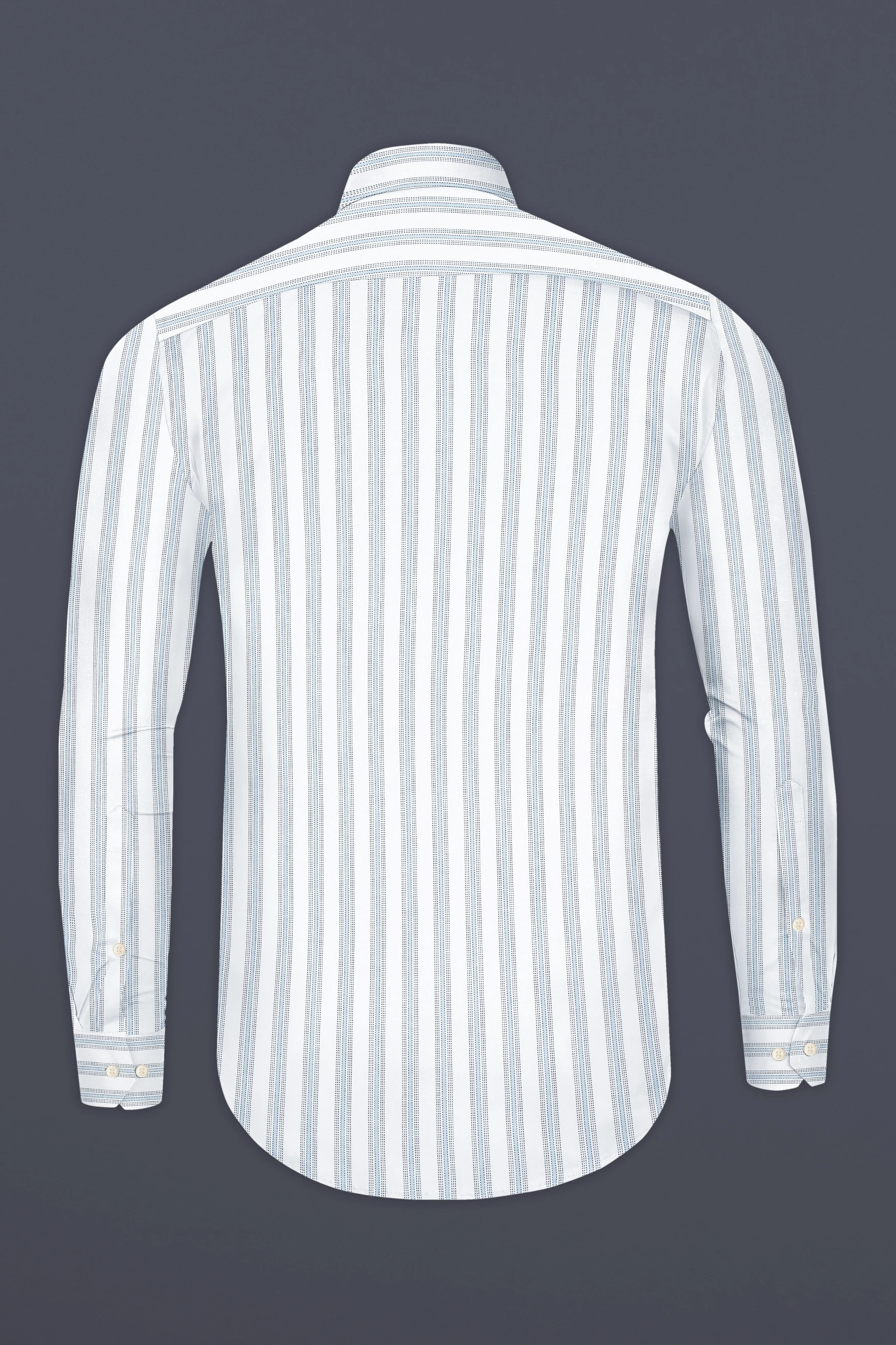 Bright White Multicolour Striped Dobby Textured Premium Giza Cotton Shirt sold by French Crown product image thumbnail 5