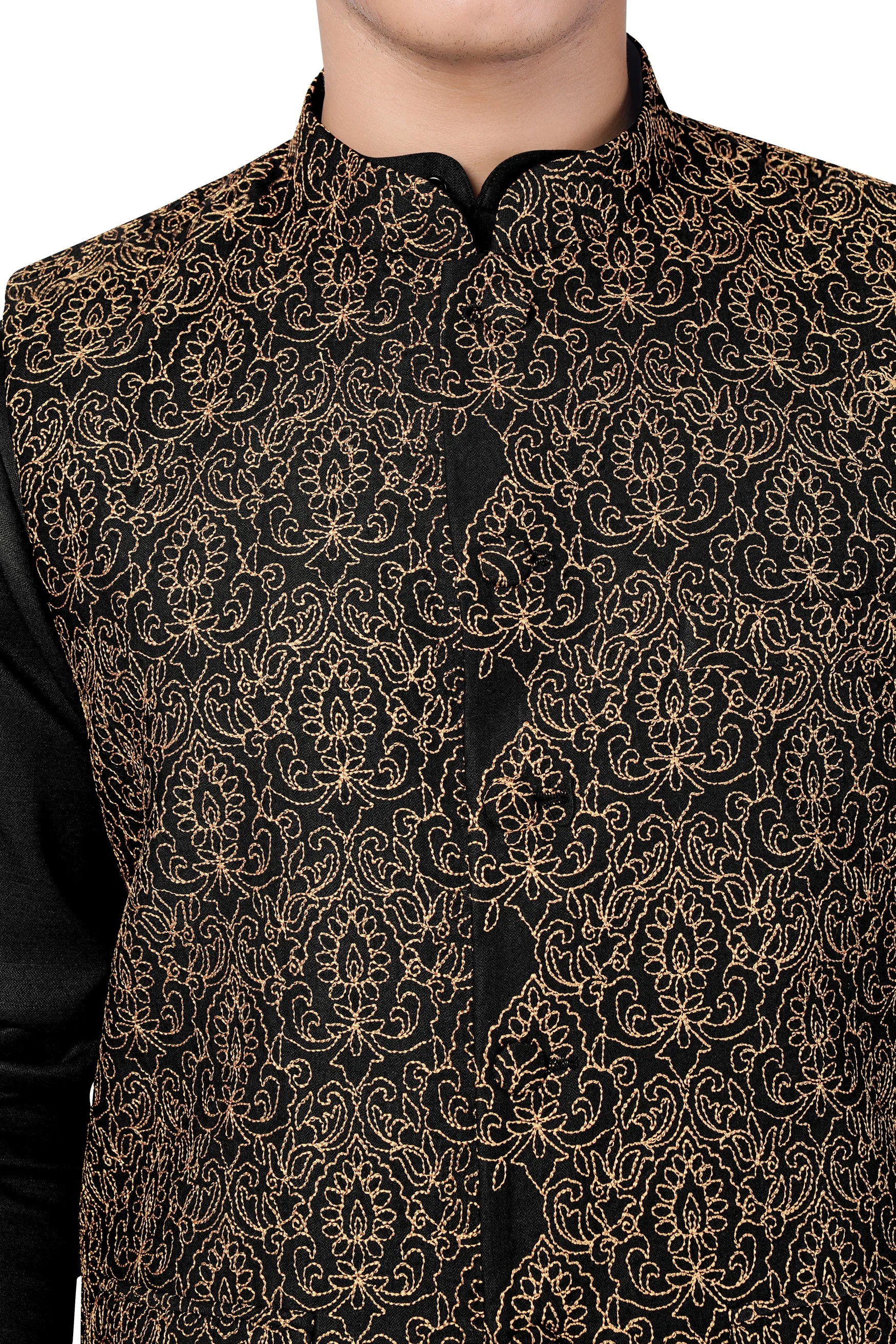 Jade Black Thread Embroidered Designer Viscose Nehru Jacket sold by French Crown product image thumbnail 4