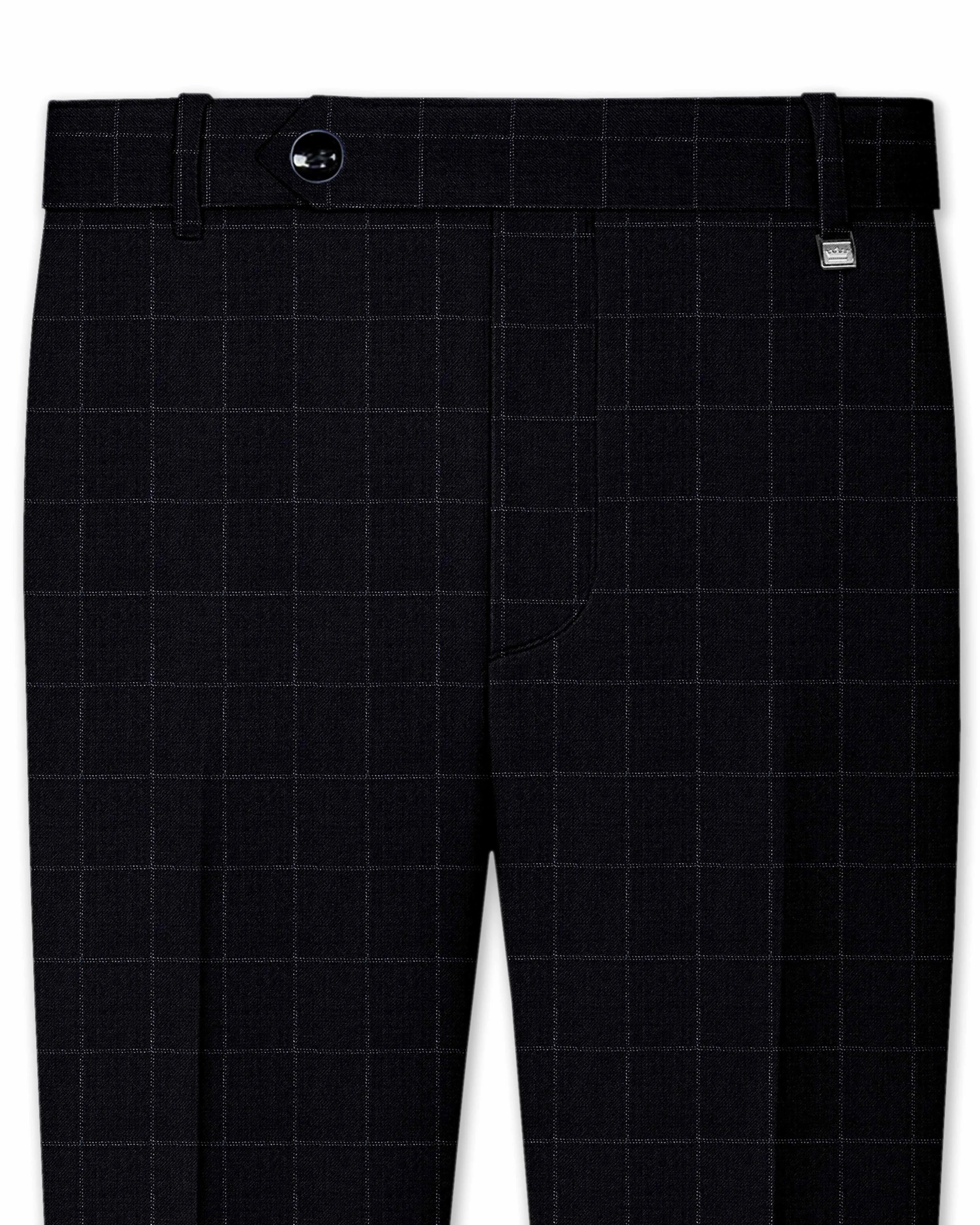 Log Cabin Black Super fine Windowpane Wool Rich Pant sold by French Crown