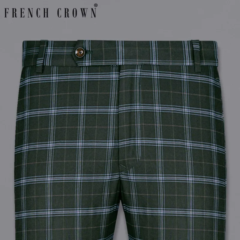 Log Cabin Green Super fine Windowpane Wool Rich Pant sold by French Crown