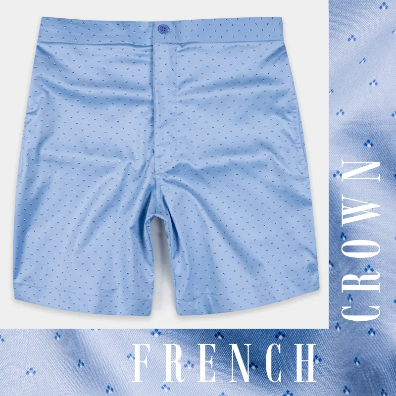 Glacier Blue Printed Twill Premium Cotton Shorts sold by French Crown