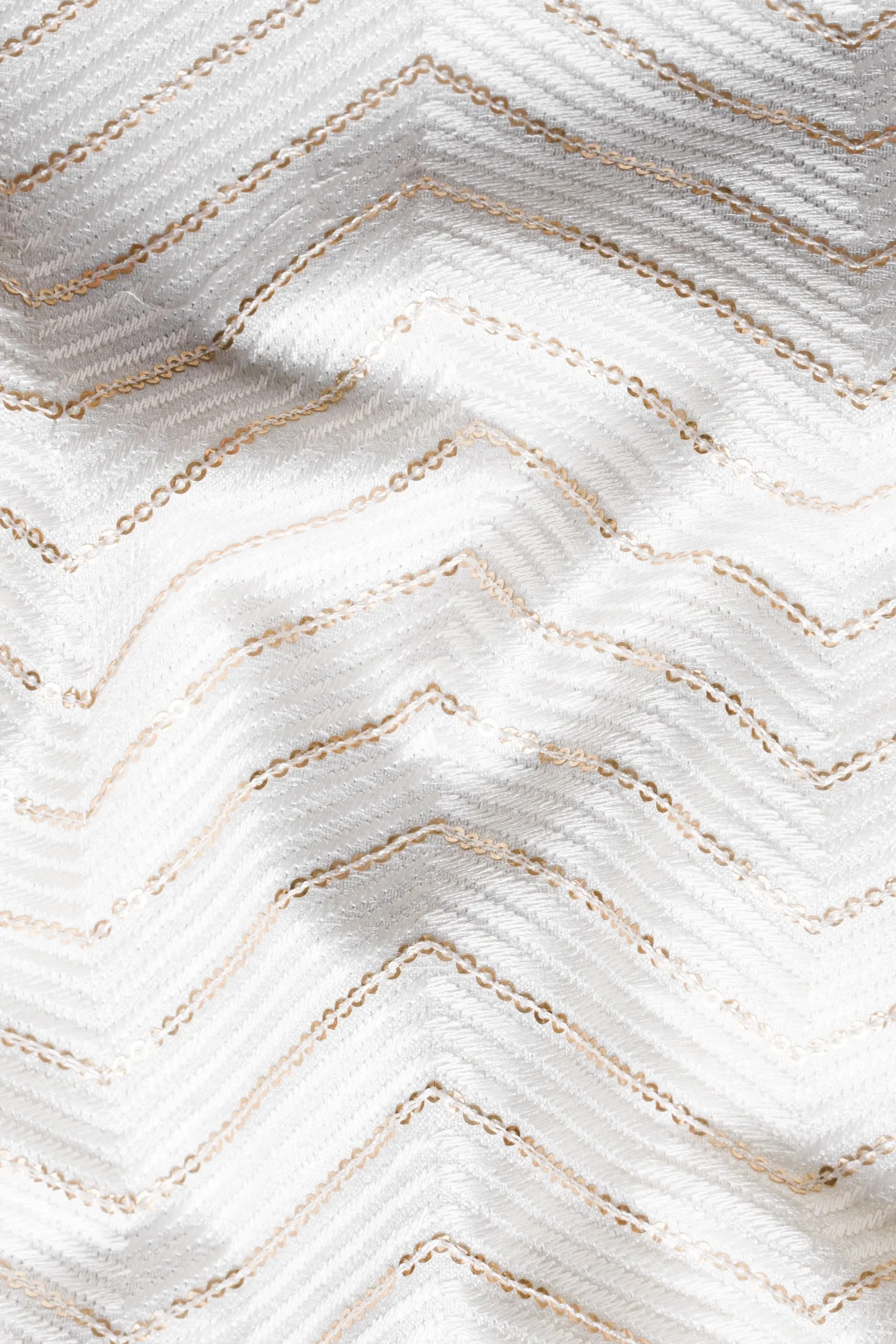 Bright White Chevron Sequin and Thread Embroidered Designer Nehru
Jacket sold by French Crown product image thumbnail 3