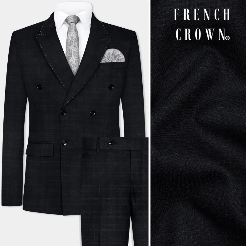 Racing Gray Plaid Wool Blend Double Breasted Suit sold by French Crown
