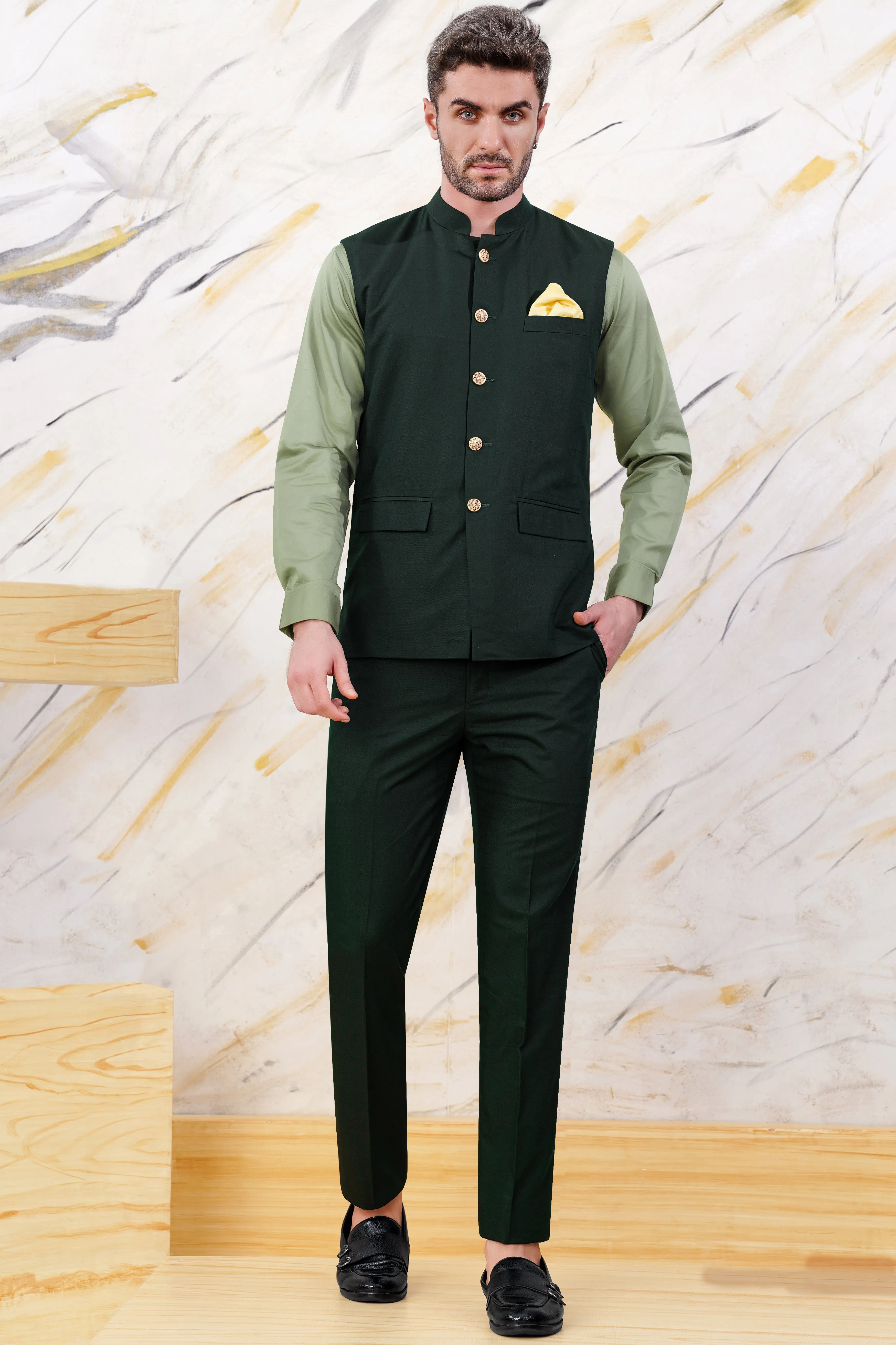 Sacramento Green Wool Rich Nehru Jacket sold by French Crown product image thumbnail 5