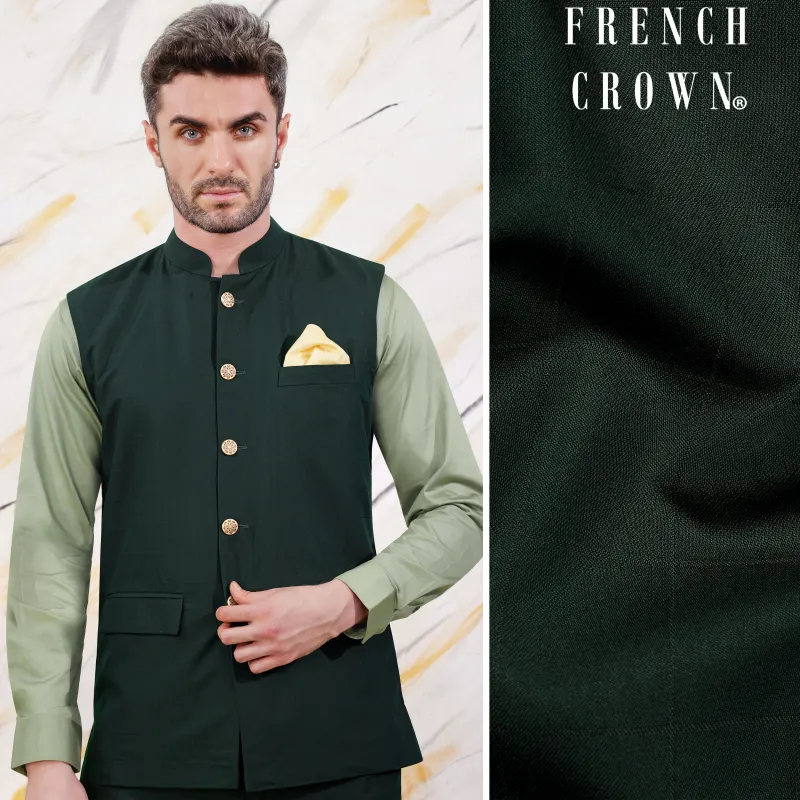 Sacramento Green Wool Rich Nehru Jacket sold by French Crown