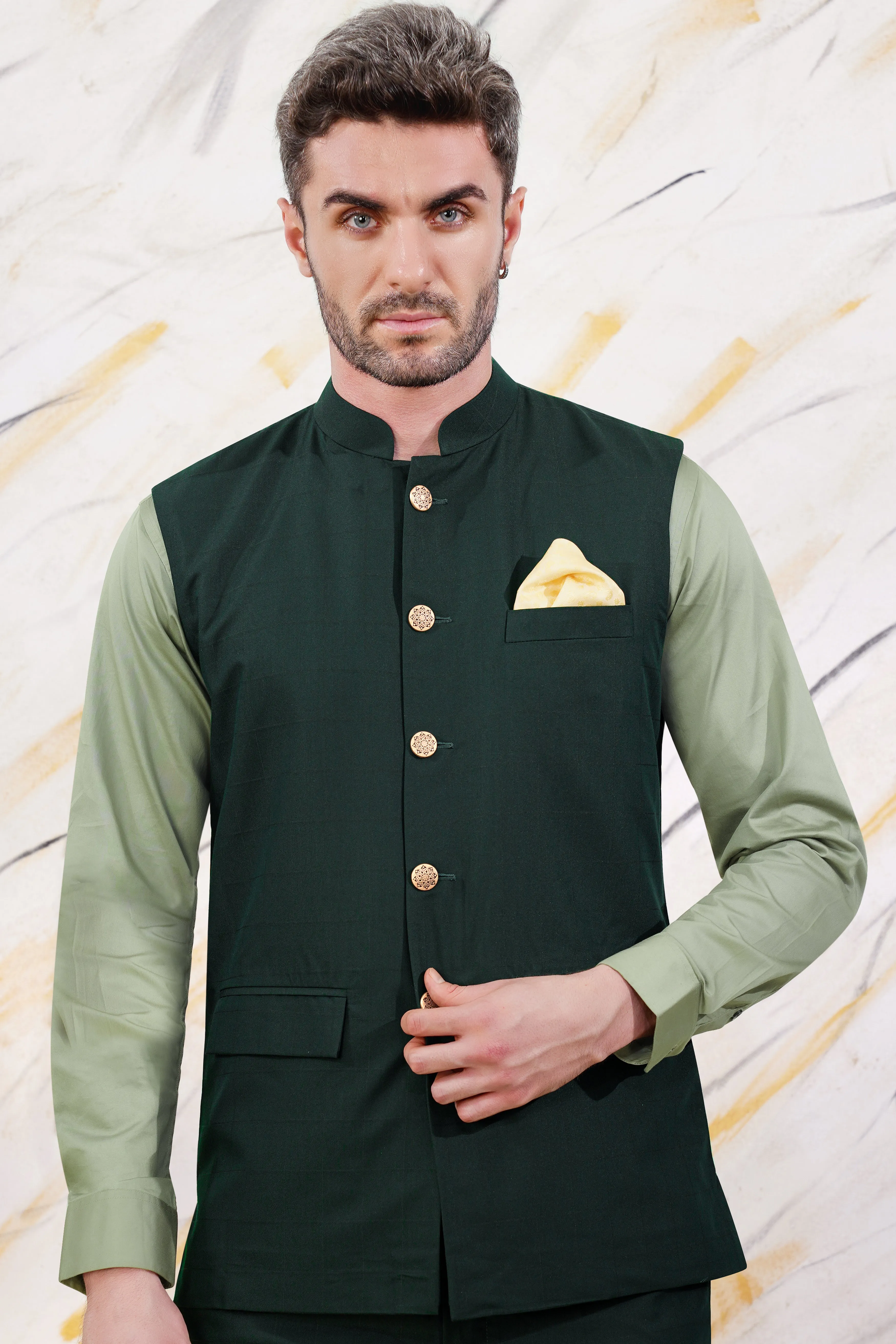 Sacramento Green Wool Rich Nehru Jacket sold by French Crown product image thumbnail 2