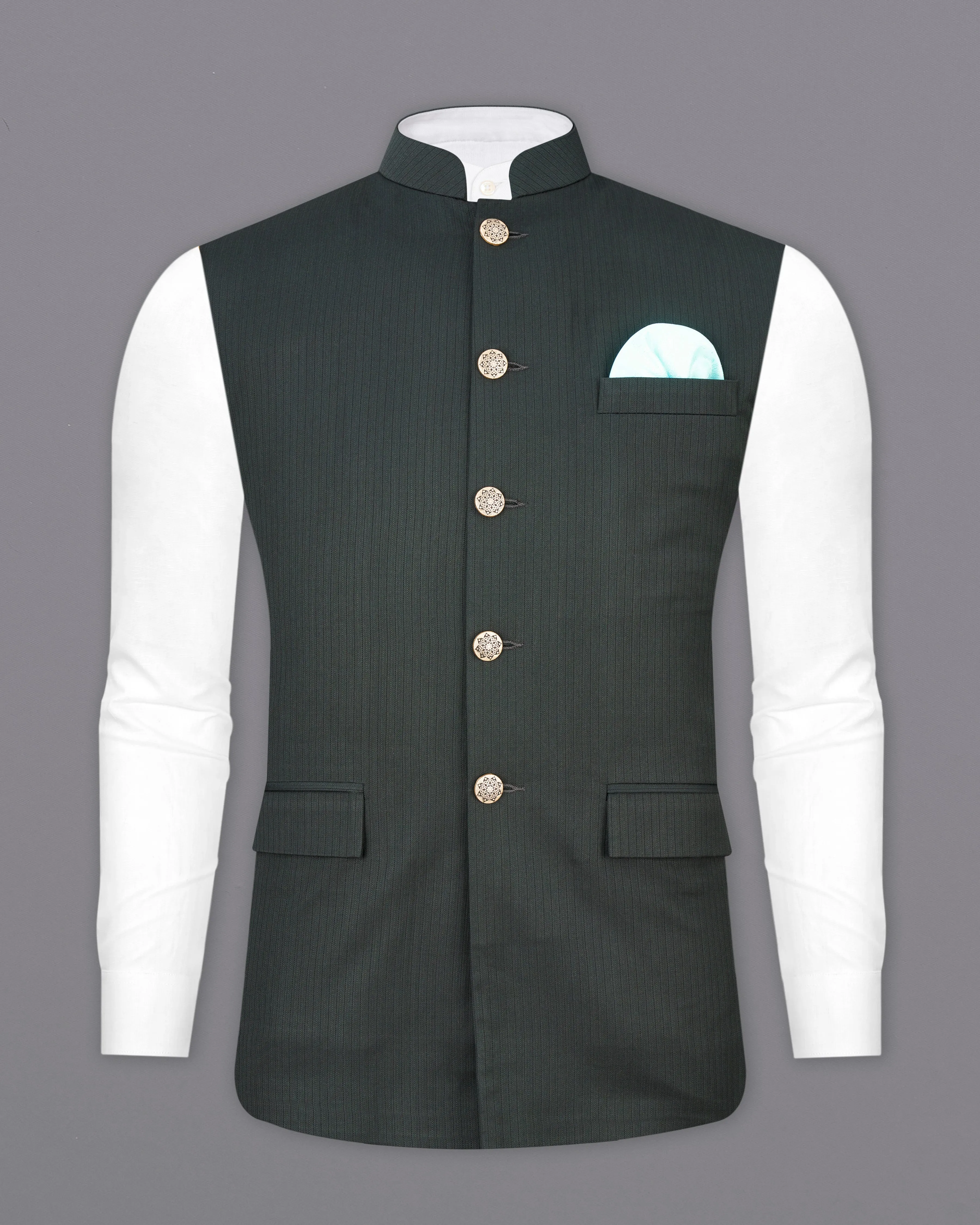 Gravel Dark Green Striped Designer Nehru Jacket sold by French Crown product image thumbnail 2