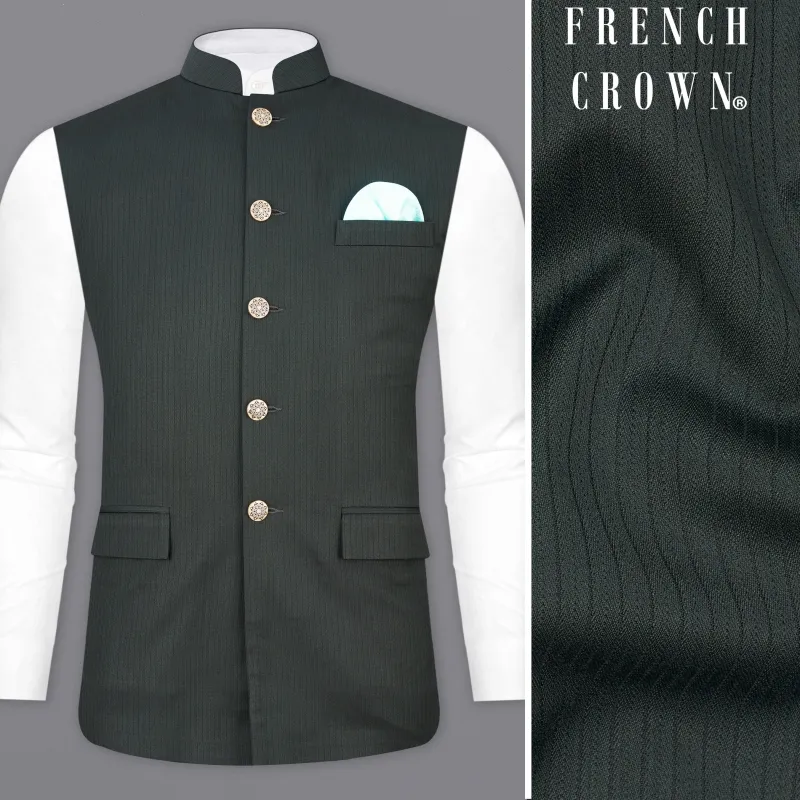 Gravel Dark Green Striped Designer Nehru Jacket sold by French Crown