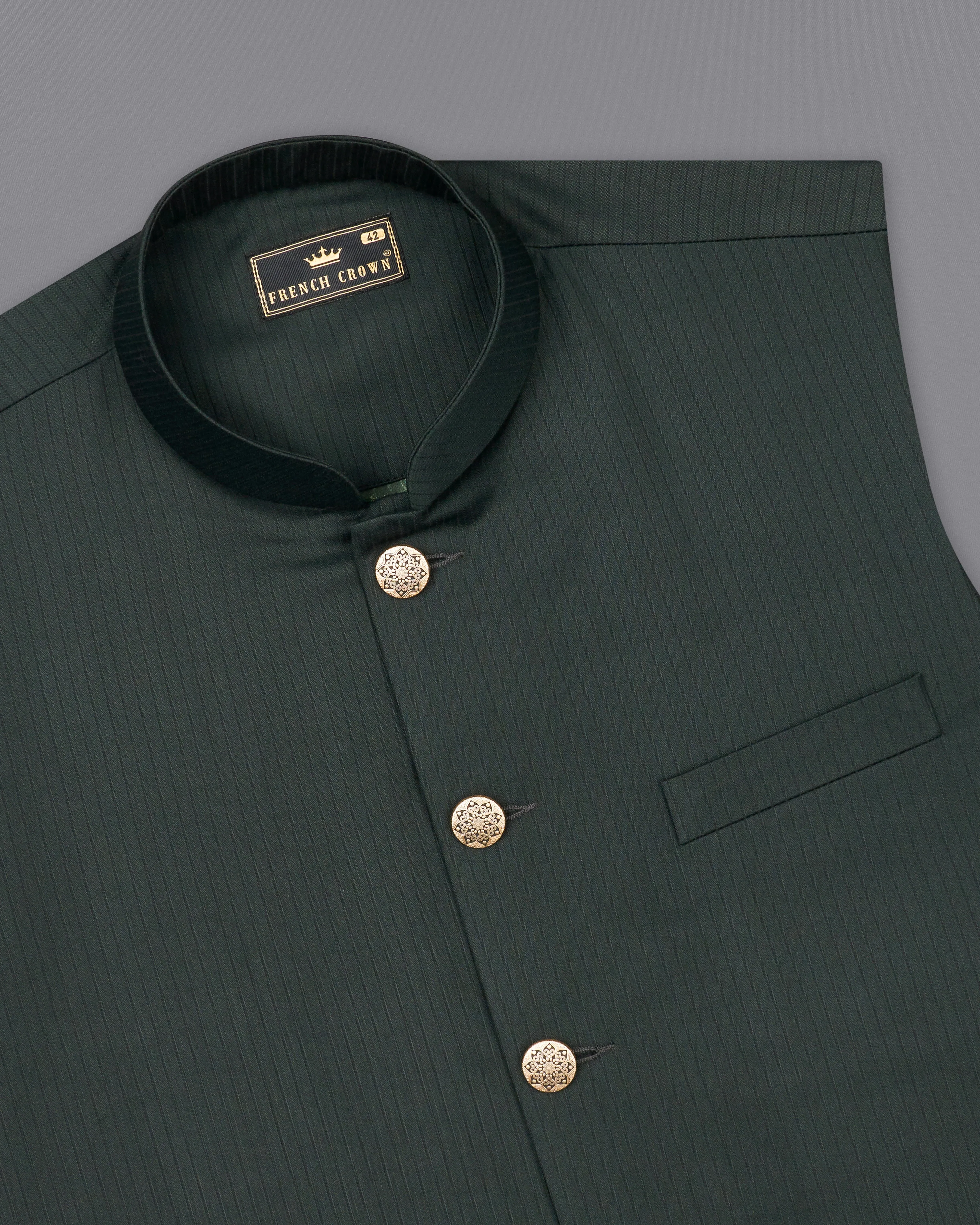 Gravel Dark Green Striped Designer Nehru Jacket sold by French Crown product image thumbnail 4