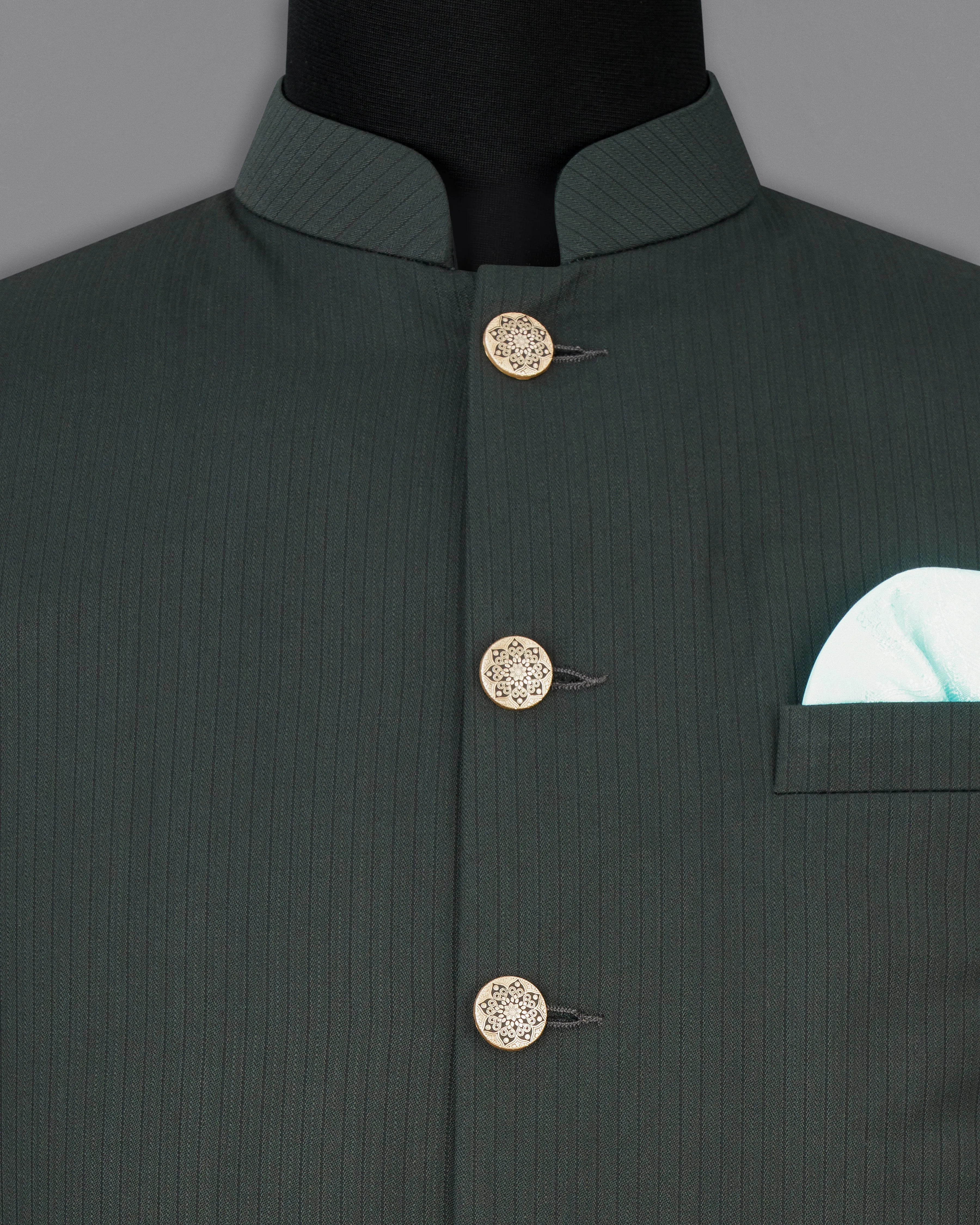 Gravel Dark Green Striped Designer Nehru Jacket sold by French Crown product image thumbnail 5