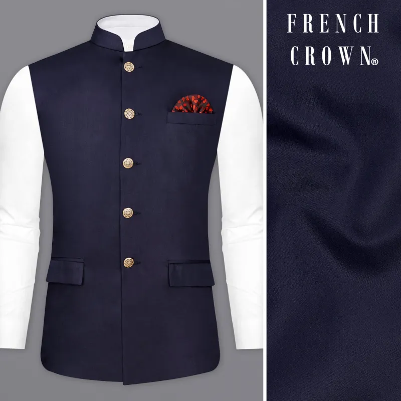 Blue Subtle Sheen Textured Nehru Jacket sold by French Crown