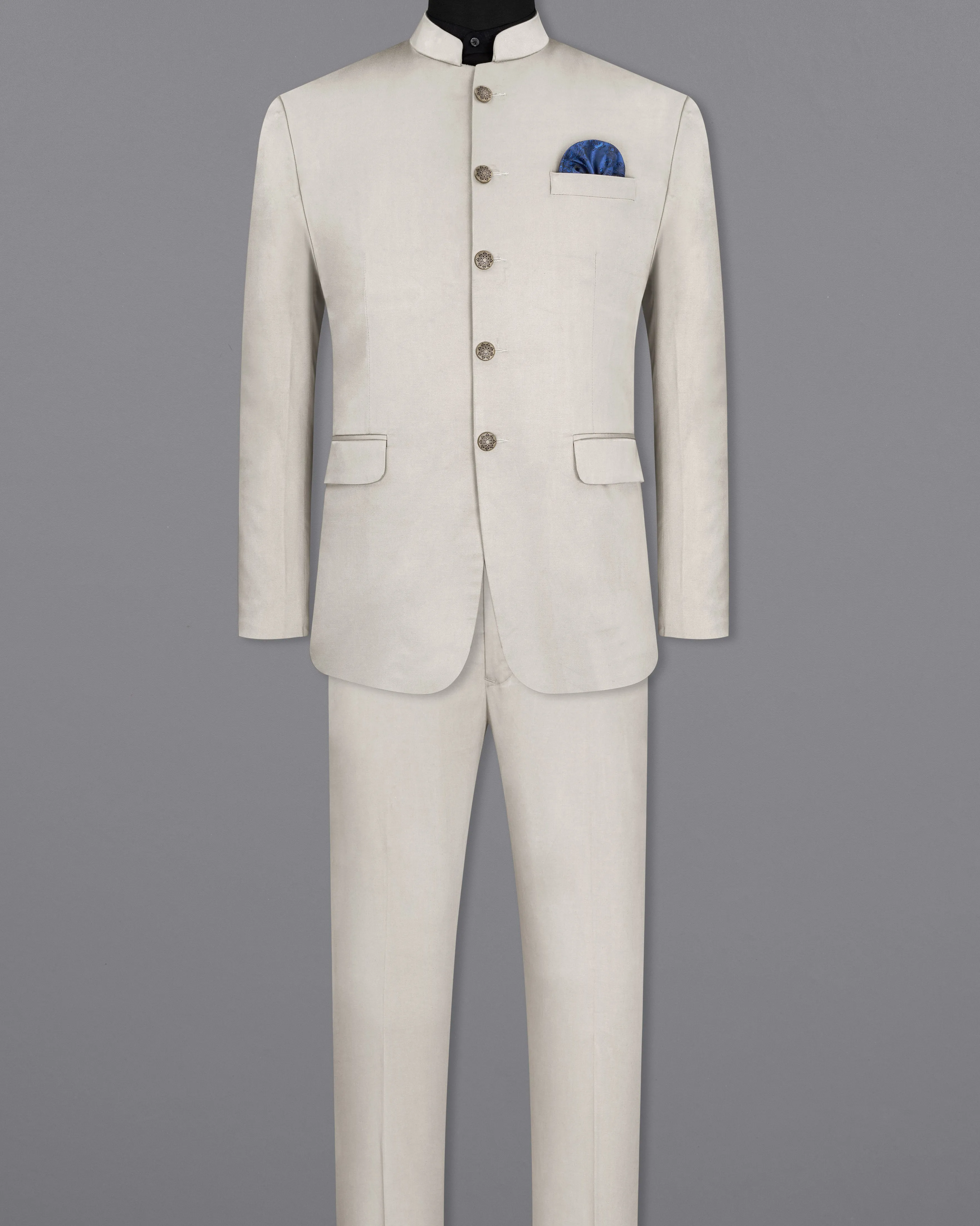 Sisal Light Gray Stretchable Bandhgala Premium Cotton traveler Suit sold by French Crown product image thumbnail 4