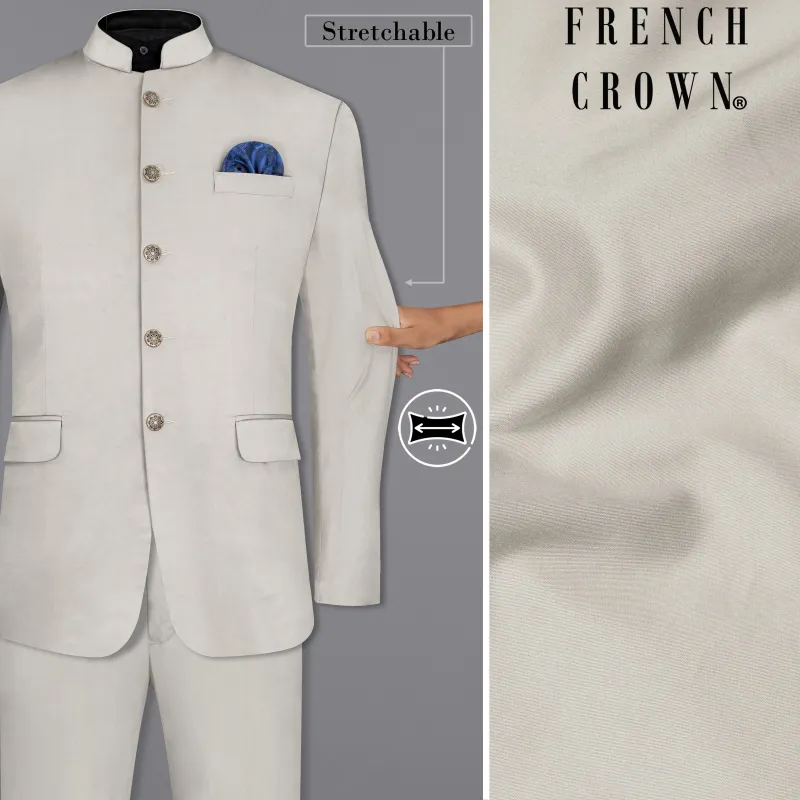 Sisal Light Gray Stretchable Bandhgala Premium Cotton traveler Suit sold by French Crown