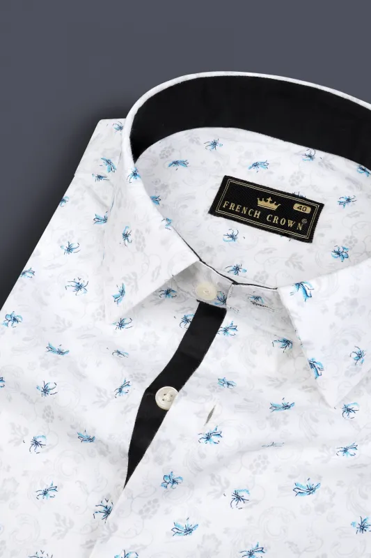 Bright White And Hawkes Blue Printed Super Soft Premium Cotton Shirt sold by French Crown