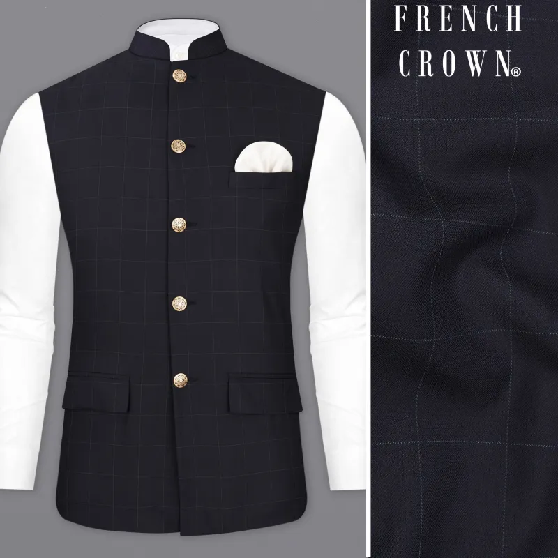 Mirage Blue Plaid Nehru Jacket sold by French Crown