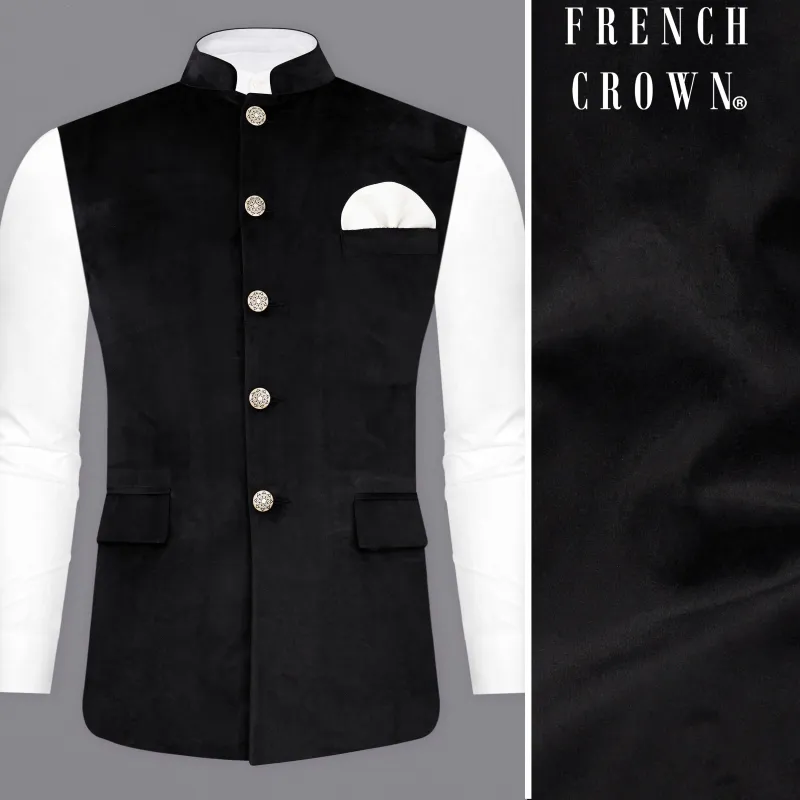 Jade Black  Velvet Designer Nehru Jacket sold by French Crown