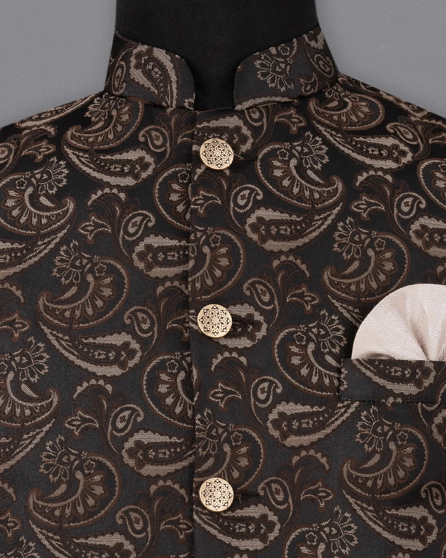 Stonewall Brown with Zeus Black Paisley Textured Designer Nehru Jacket sold by French Crown product image thumbnail 5