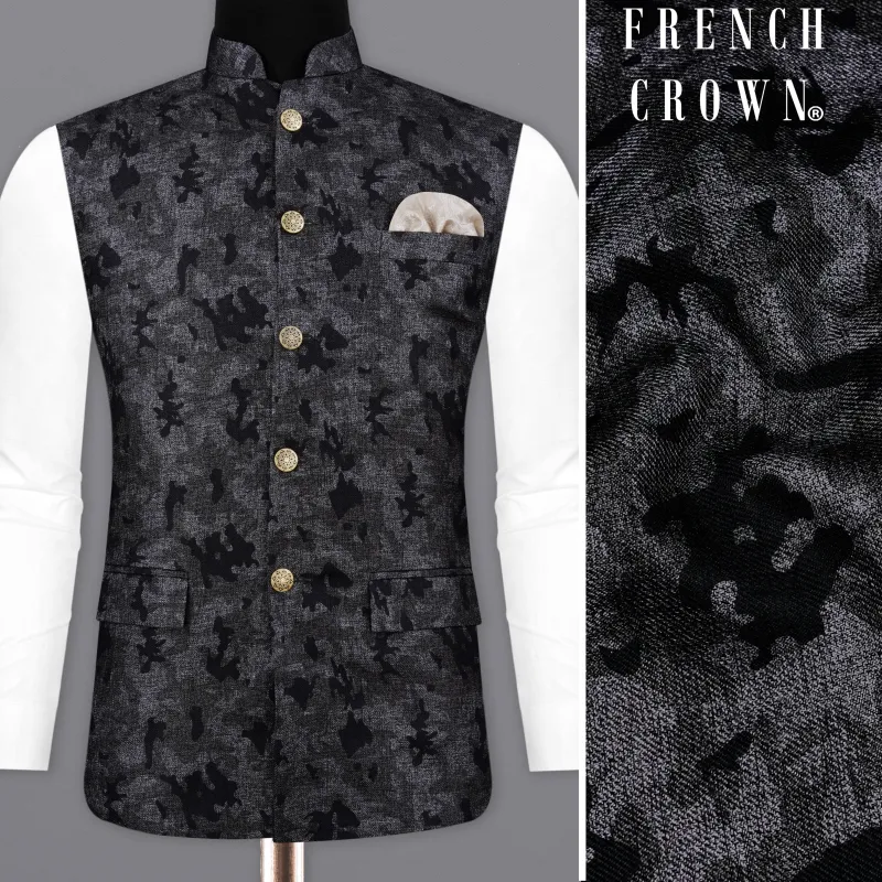 Montana Gray with Jade Black Chintz Printed Bandhgala Nehru Jacket sold by French Crown