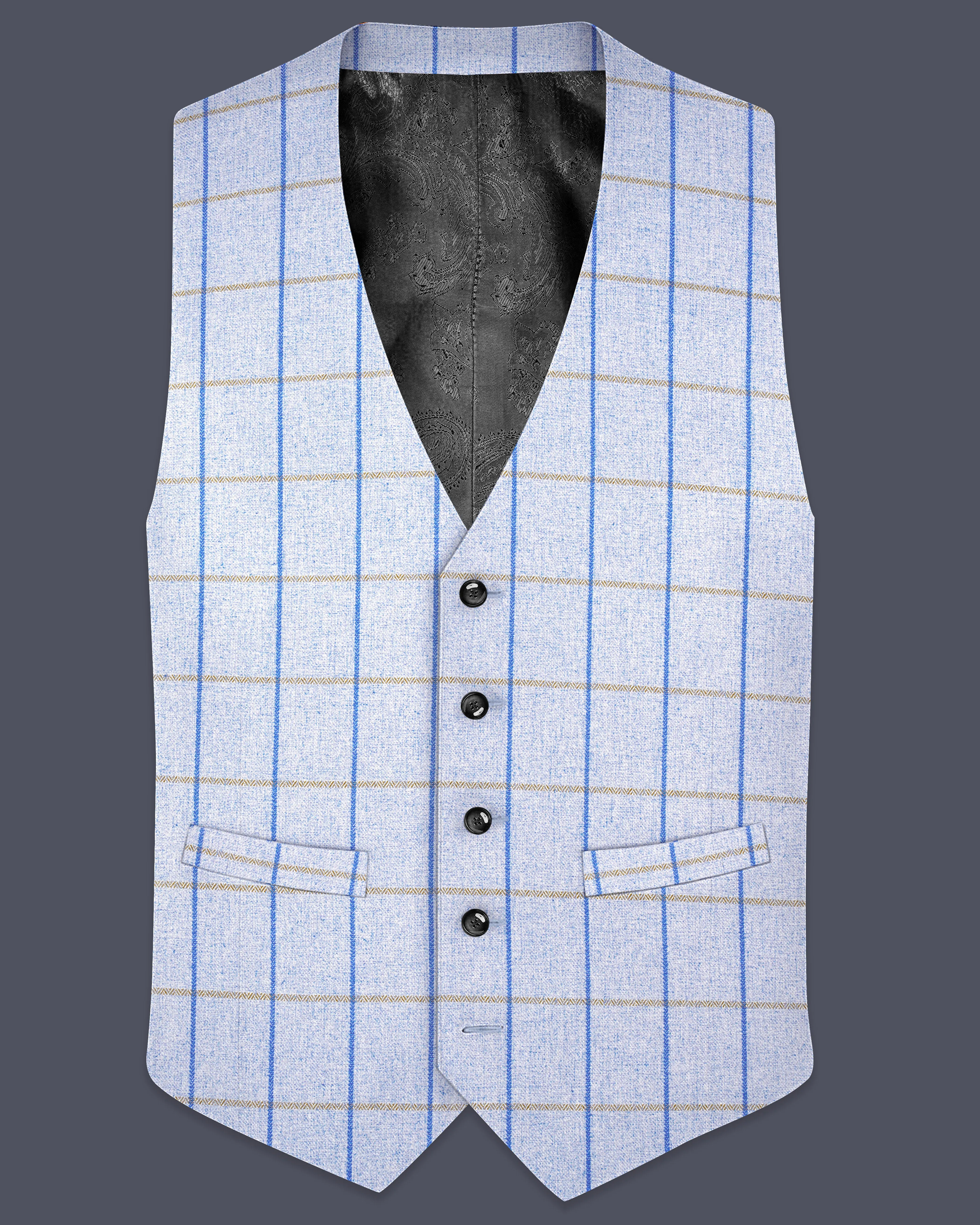 Mobster Blue Checkered Designer Waistcoat sold by French Crown