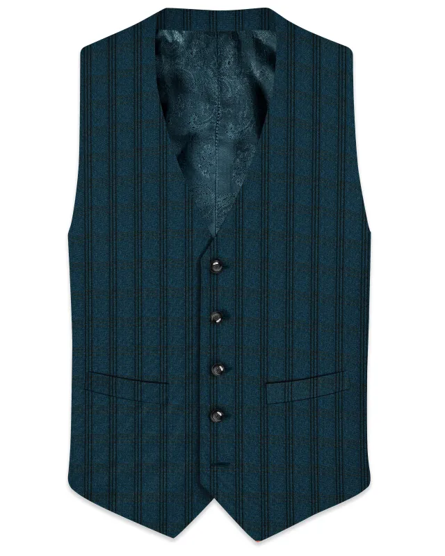 Sapphire Blue With Black Plaid Waistcoat sold by French Crown