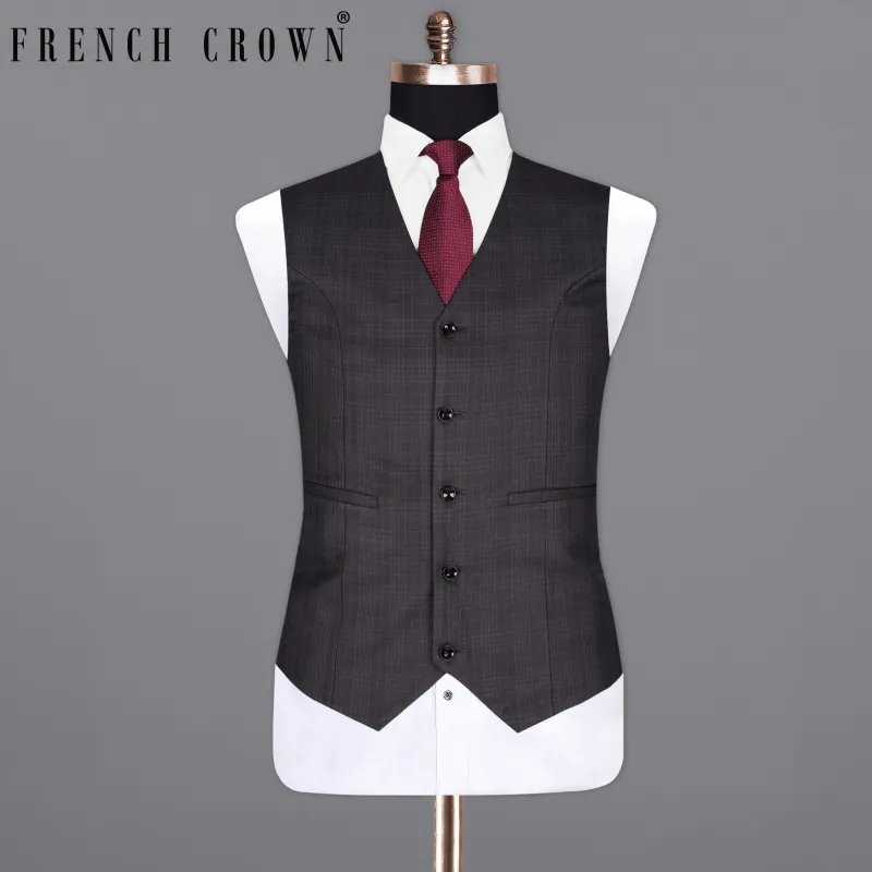Charcoal Brown Plaid Waistcoat sold by French Crown