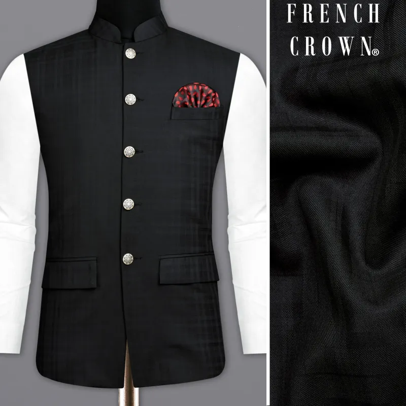 Jade Black Plaid Nehru Jacket sold by French Crown