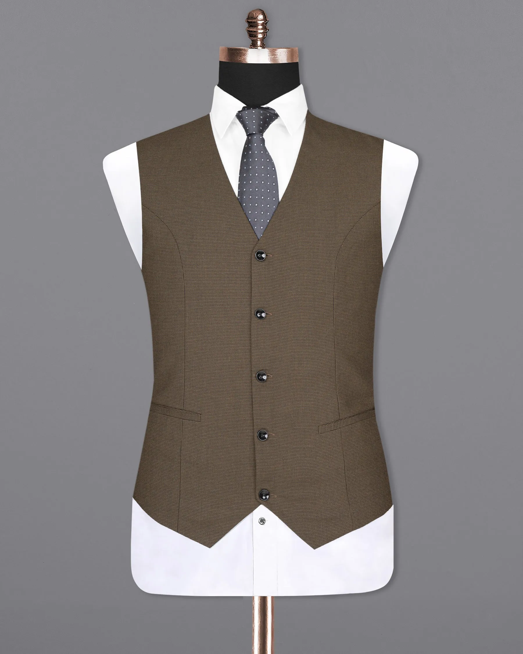 Coffee Brown Hounstooth Wool Rich Sports Waistcoat sold by French Crown product image thumbnail 2