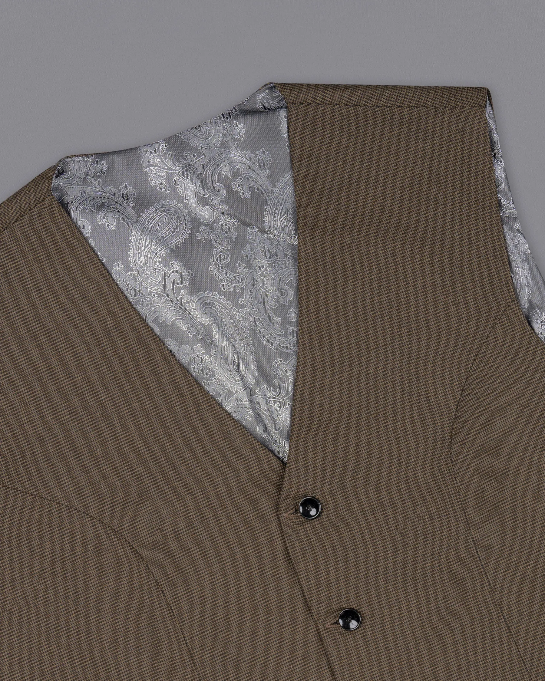 Coffee Brown Hounstooth Wool Rich Sports Waistcoat sold by French Crown product image thumbnail 4