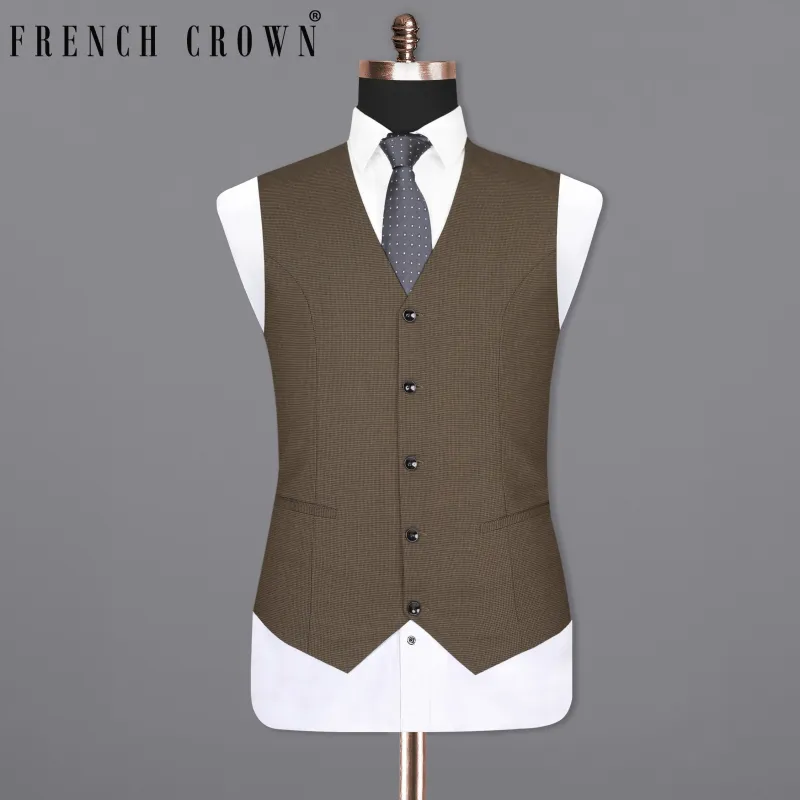 Coffee Brown Hounstooth Wool Rich Sports Waistcoat sold by French Crown