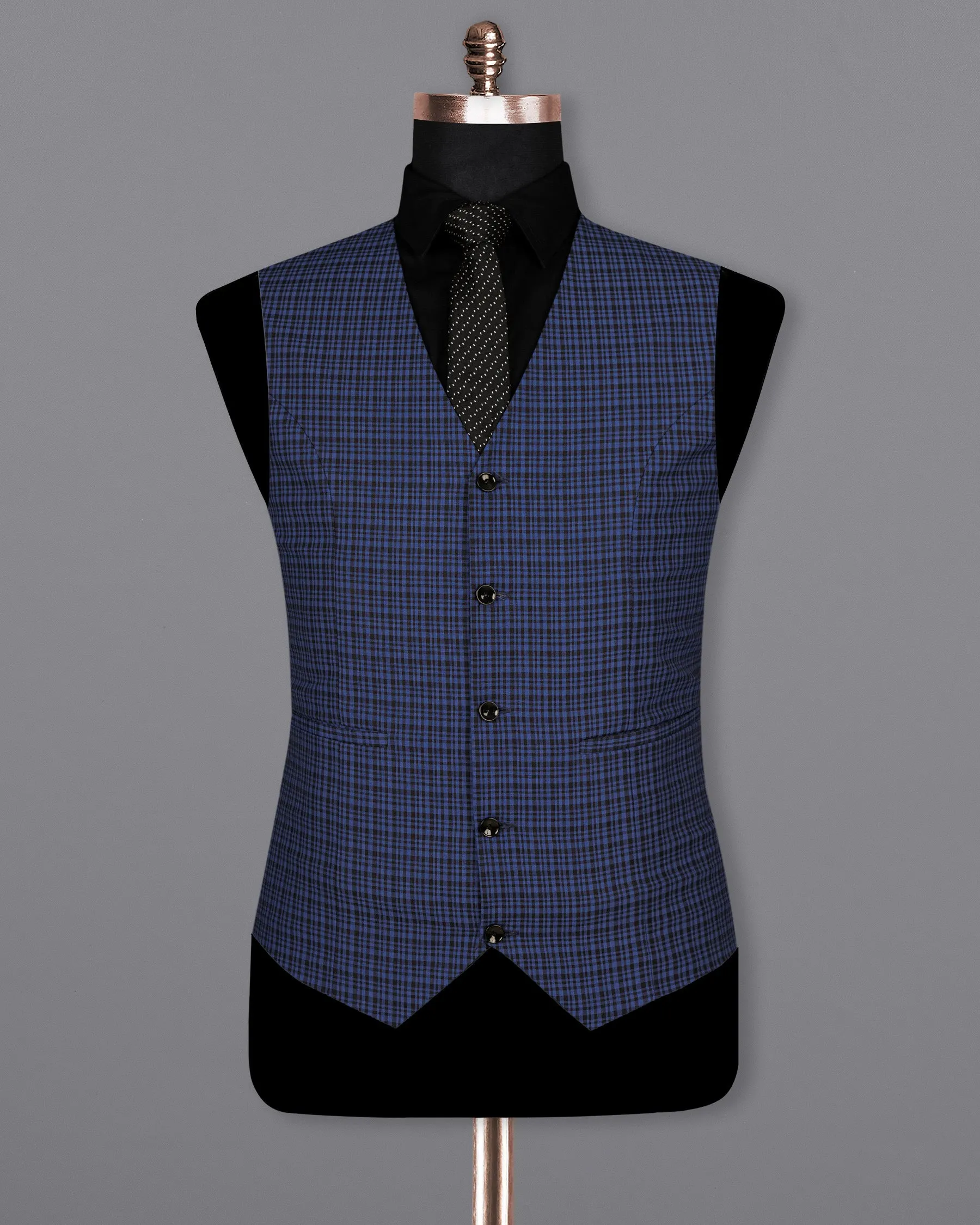 Chambray Blue and Jade Black Gingham Premium Cotton Waistcoat sold by French Crown product image thumbnail 2