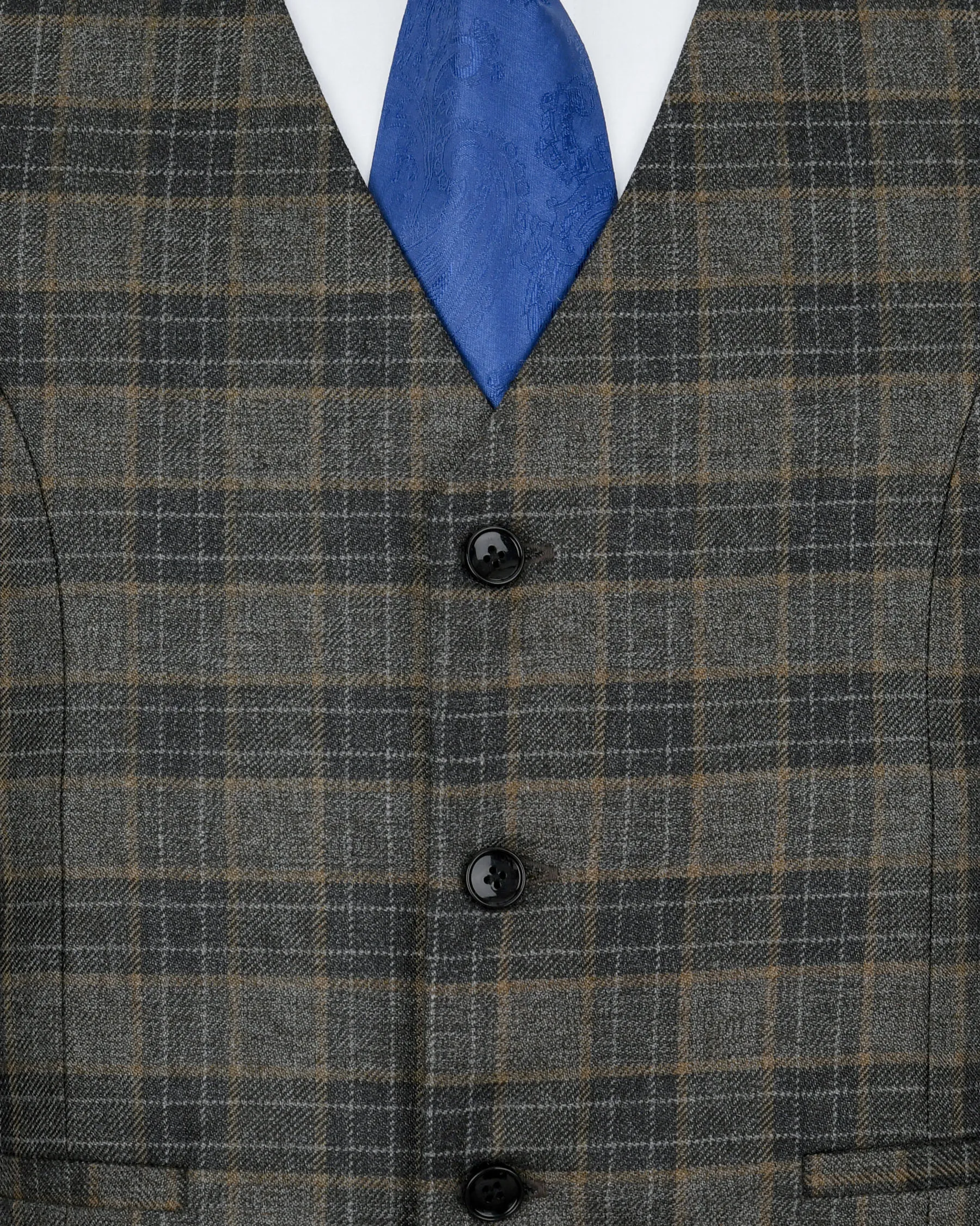 Soya Bean with Dune Brown Plaid Wool Rich Waistcoat sold by French Crown product image thumbnail 5