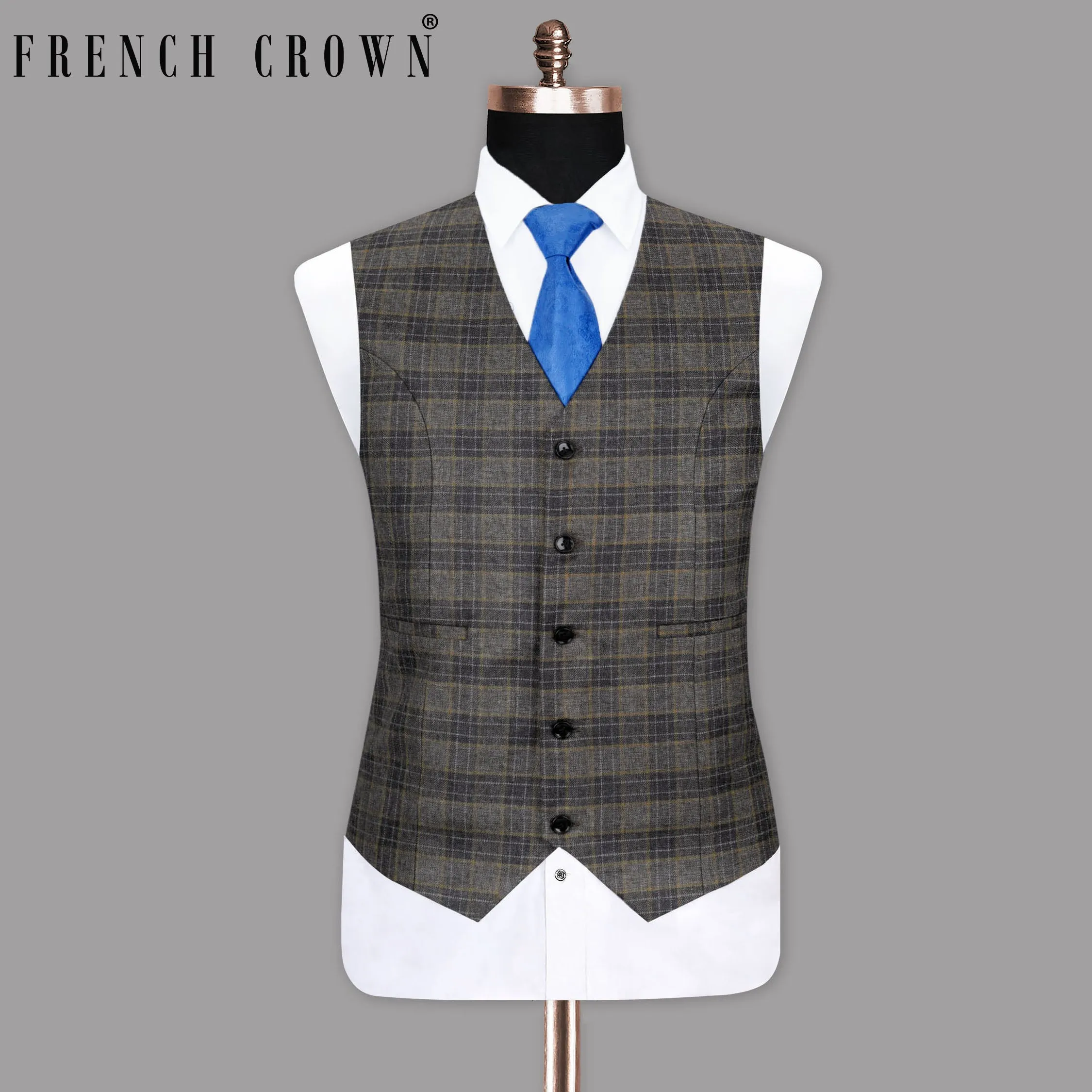 Soya Bean with Dune Brown Plaid Wool Rich Waistcoat sold by French Crown
