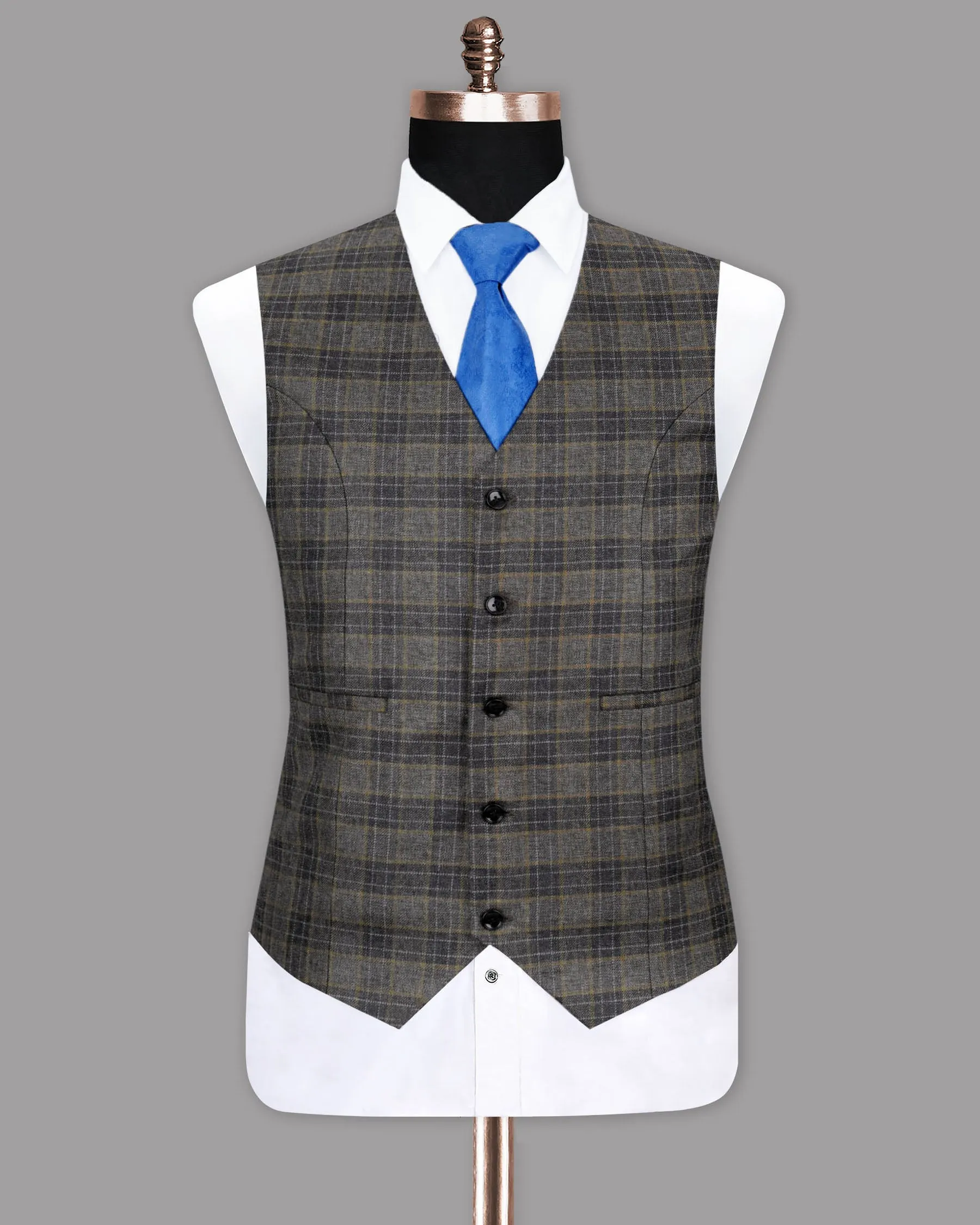 Soya Bean with Dune Brown Plaid Wool Rich Waistcoat sold by French Crown product image thumbnail 2